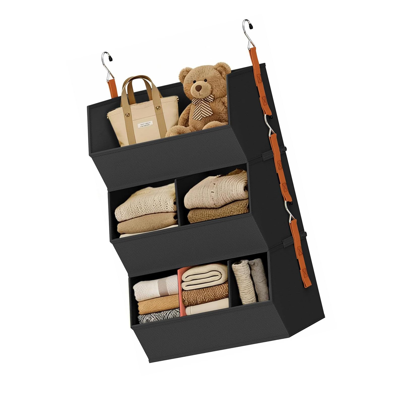 Oxxggkao Fabric Hanging Closet Shelves Holder with Removable Dividers for Clothes Blankets Storage Multi Layer Hanging Shelf
