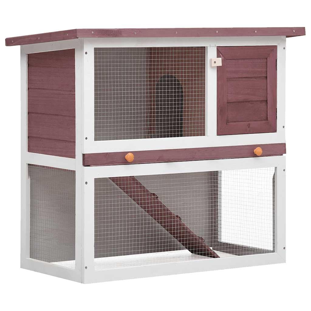 Kaninchenstall aus braunem Holz mit 1 Tür, wetterfestem Dach, pulverbeschichtetem Drahtgitter, 90 x 45 x 80 cm, mit Schubfach und Rutschfester Rampe für Kaninchen und Kleintiere