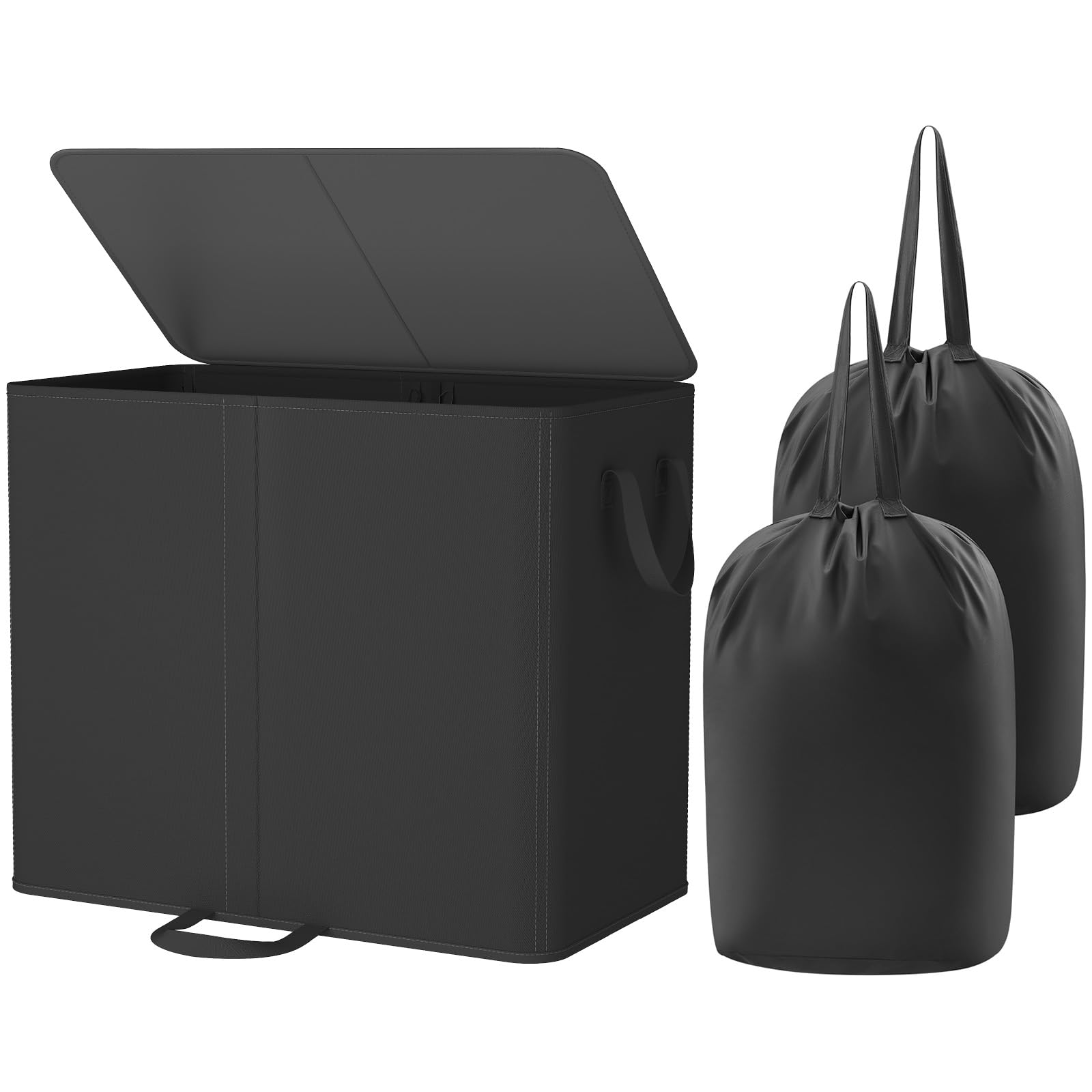 Lifewit Double Washing Basket For Laundry, 105L Divided Laundry Bin with Lid and Removable Bags, Collapsible 2 Compartments Hamper with Handles for Bedroom, Bathroom, College Dorm, Black