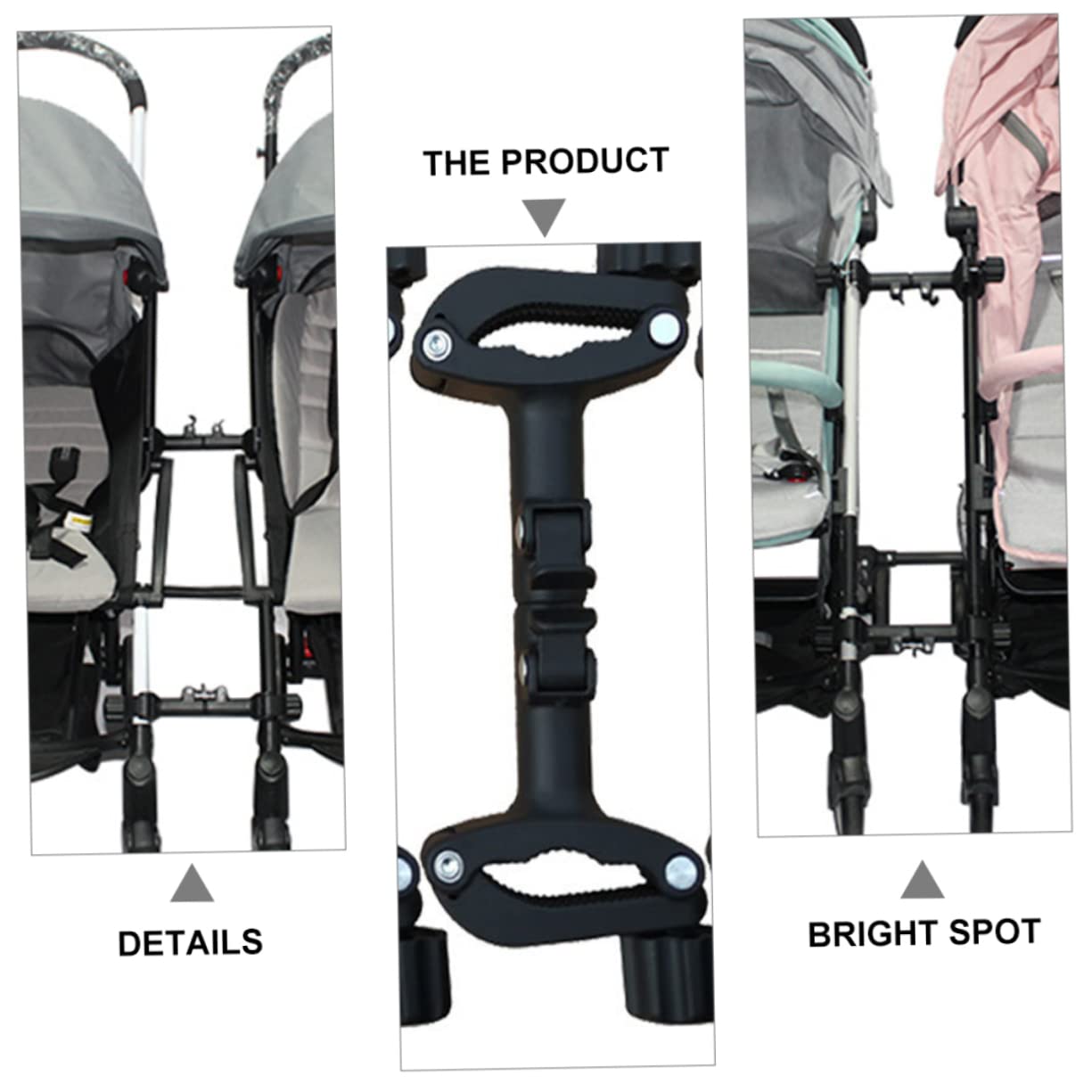 Conector Ajustable de Hierro y Plástico en Negro, Accesorio Desmontable para Conectar Dos Sillas de Paseo para Cochecito Gemelo de Ñiño en Parque o Salida