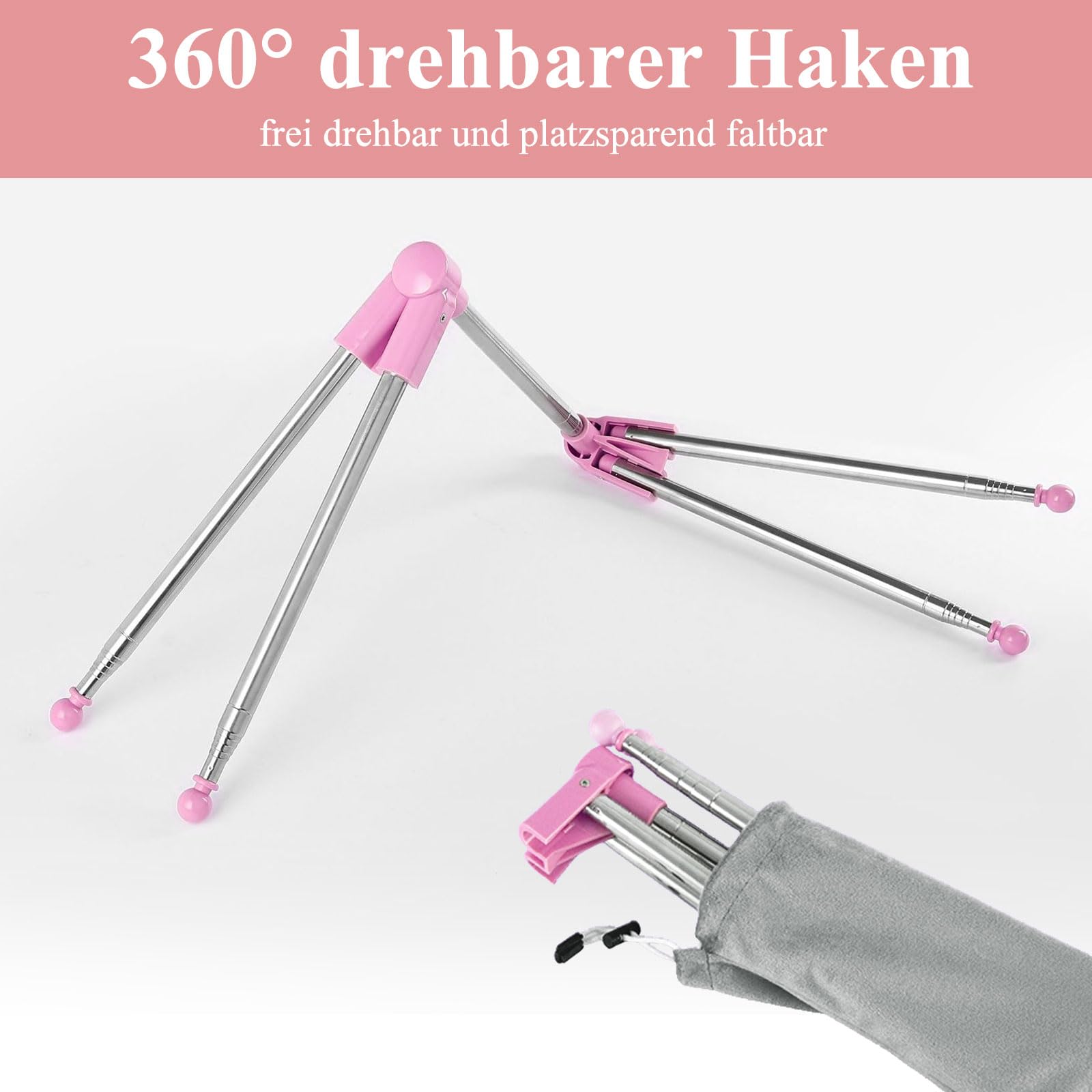 Raheem Portable Clothes Drying Rack Stainless Steel Foldable & Height Adjustable (34-70 cm) with 4 Folding Hangers - Image 3