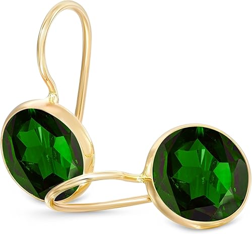 Miniatura 47 de 14k Solid Yellow Gold Gemstone Earrings - Birthstone Earrings - 8mm Dangle Earrings, Dainty Gemstones Earrings, Bridal Handmade Wedding Jewelry Gift