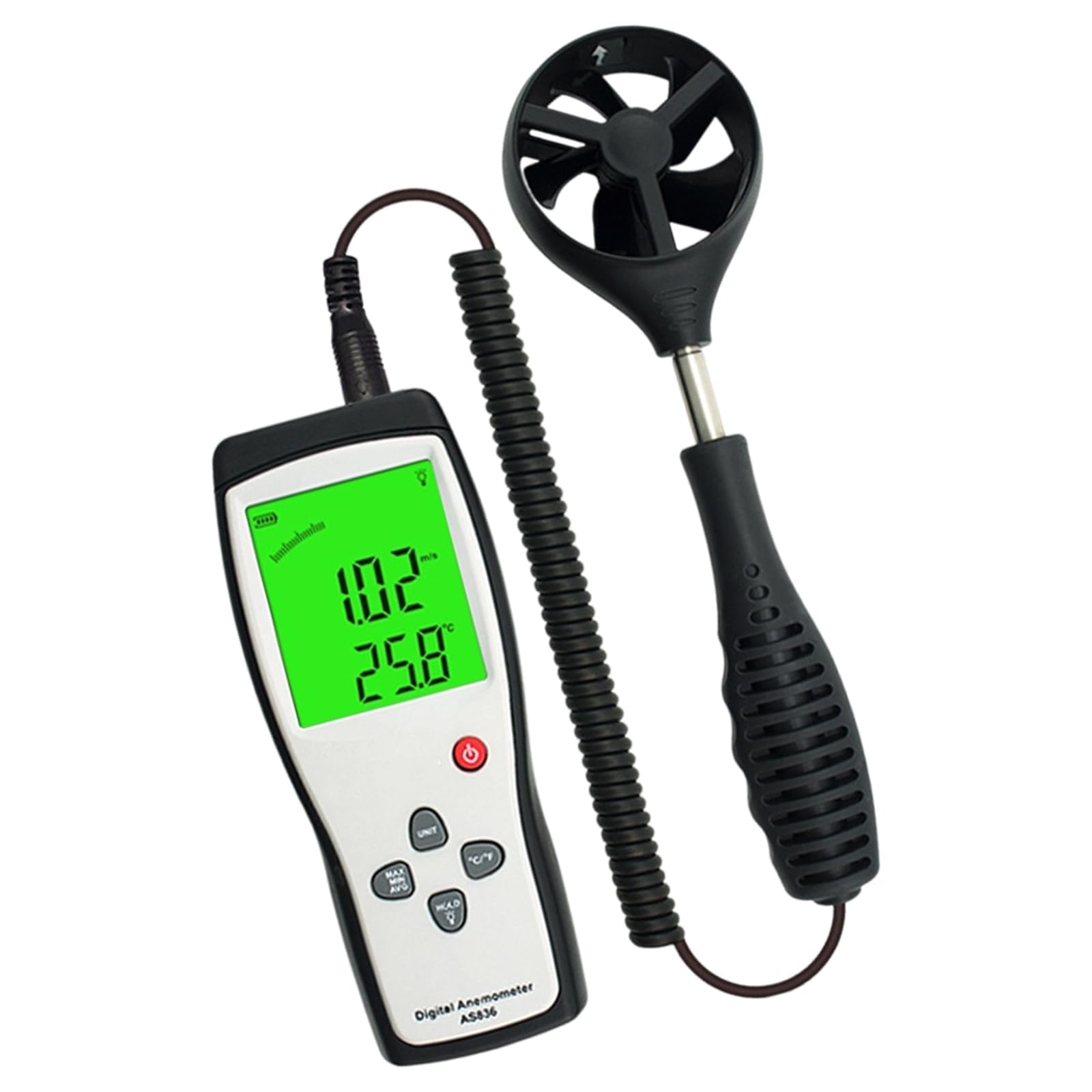 Medidor De Viento Portátil, Medidor De Viento De Amplio Rango De 0,3 a 45 M/s con Pantalla LCD Grande Legible a La Luz del Sol Y Carcasa De ABS Reforzado, Sonda Sensible para Sistemas De