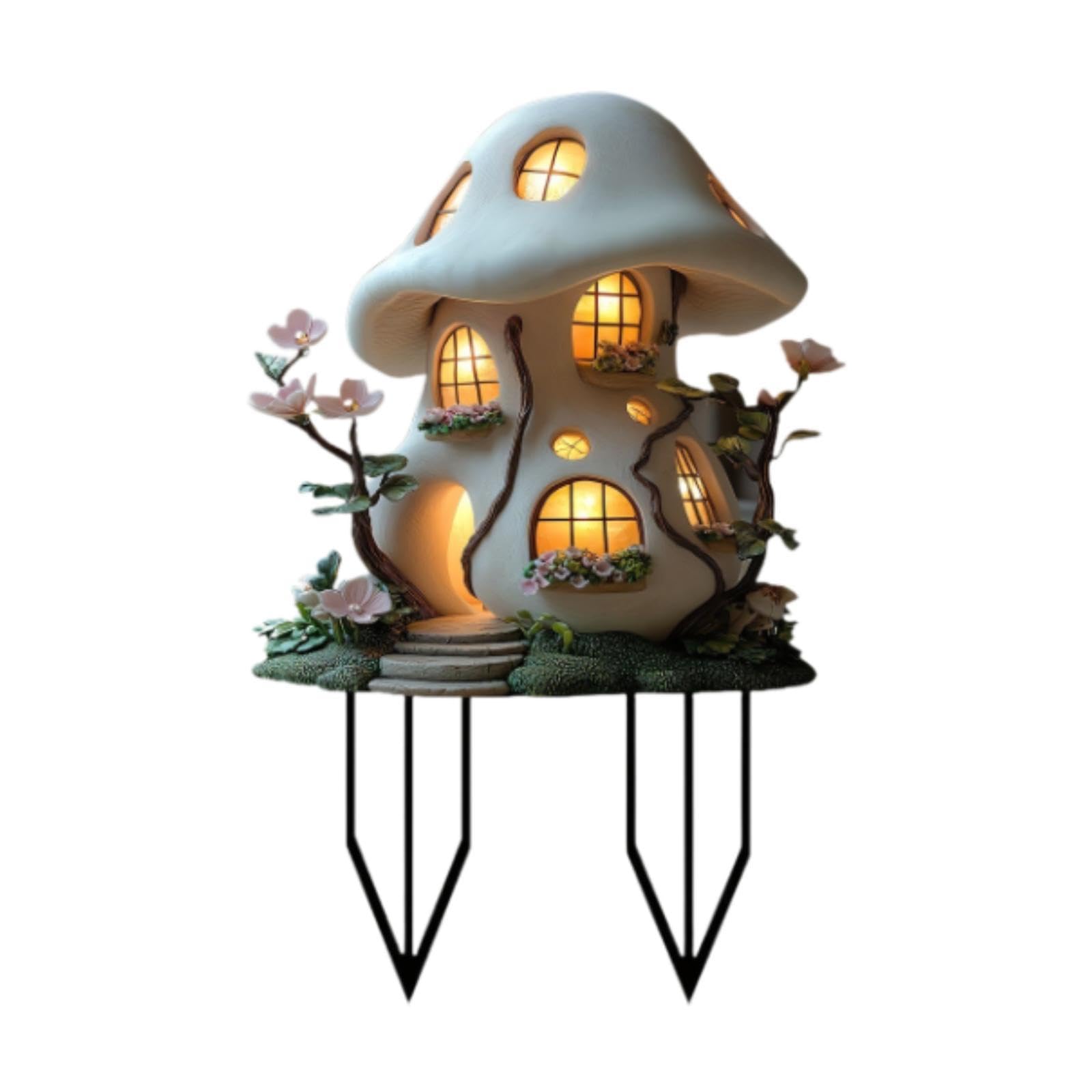 Flat Acrylic Mushroom House Flowerpot Stake Decorative Waterproof Lawn Stake-image-41