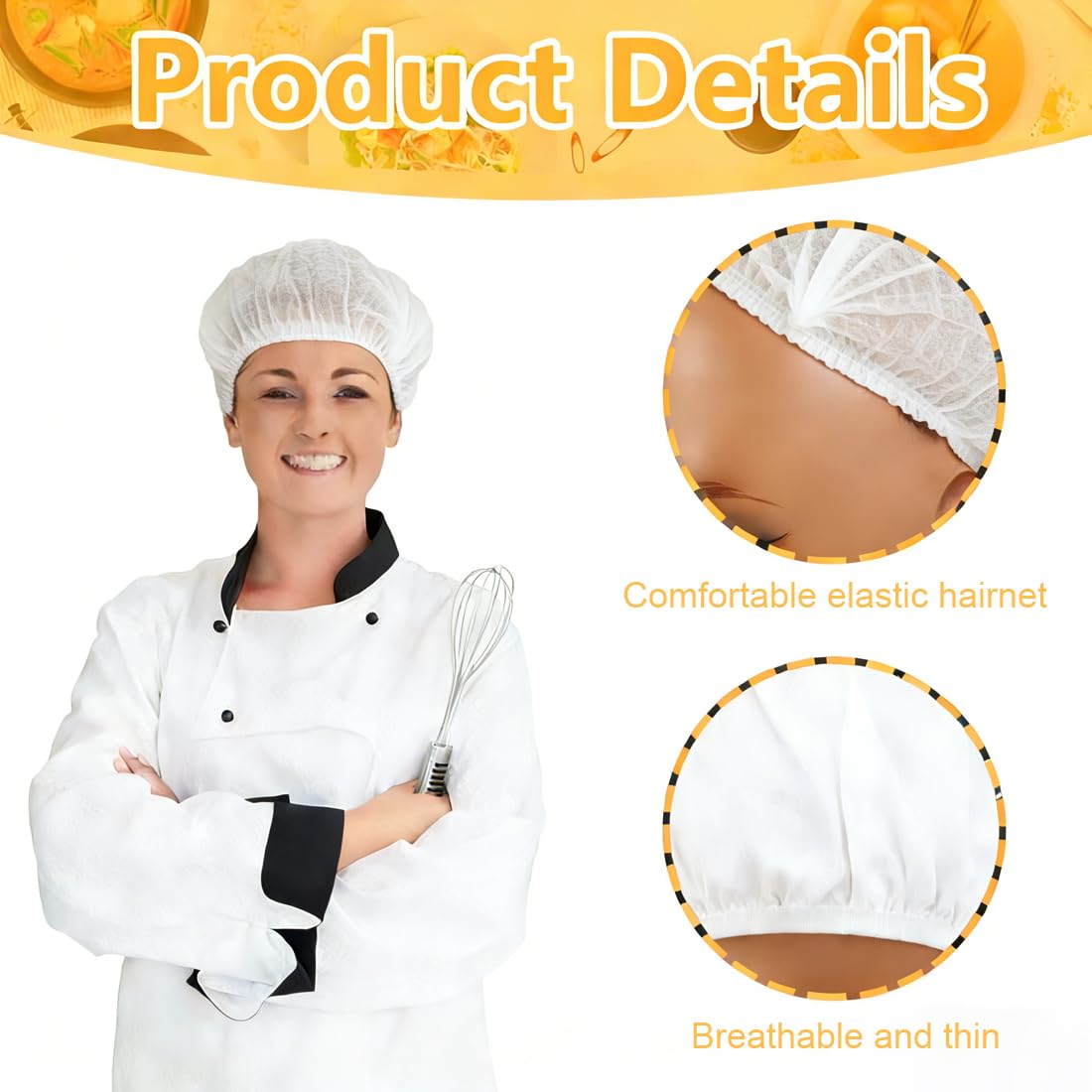 Rete Elastica Per Capelli Cucina Cappello Da Cuoco Unisex Regolabile Riutilizzabile Lavabile 4 Pezzi