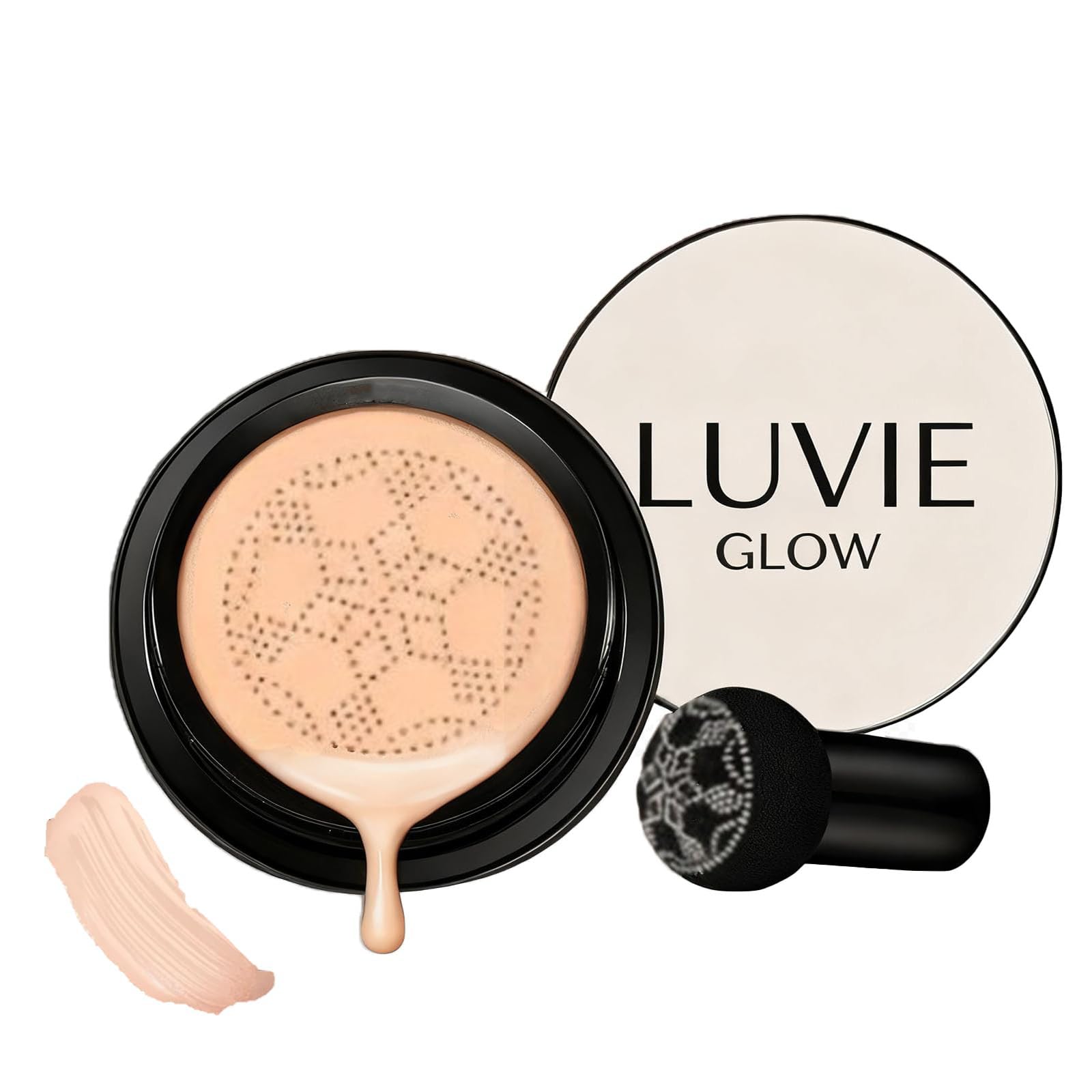 Luvie Glow Foundation Cushion, Mushroom Head Air Cushion CC Cream, BB Cream Base de maquillaje facial, corrector hidratante que ilumina el tono de piel uniforme y duradero para (Warm)