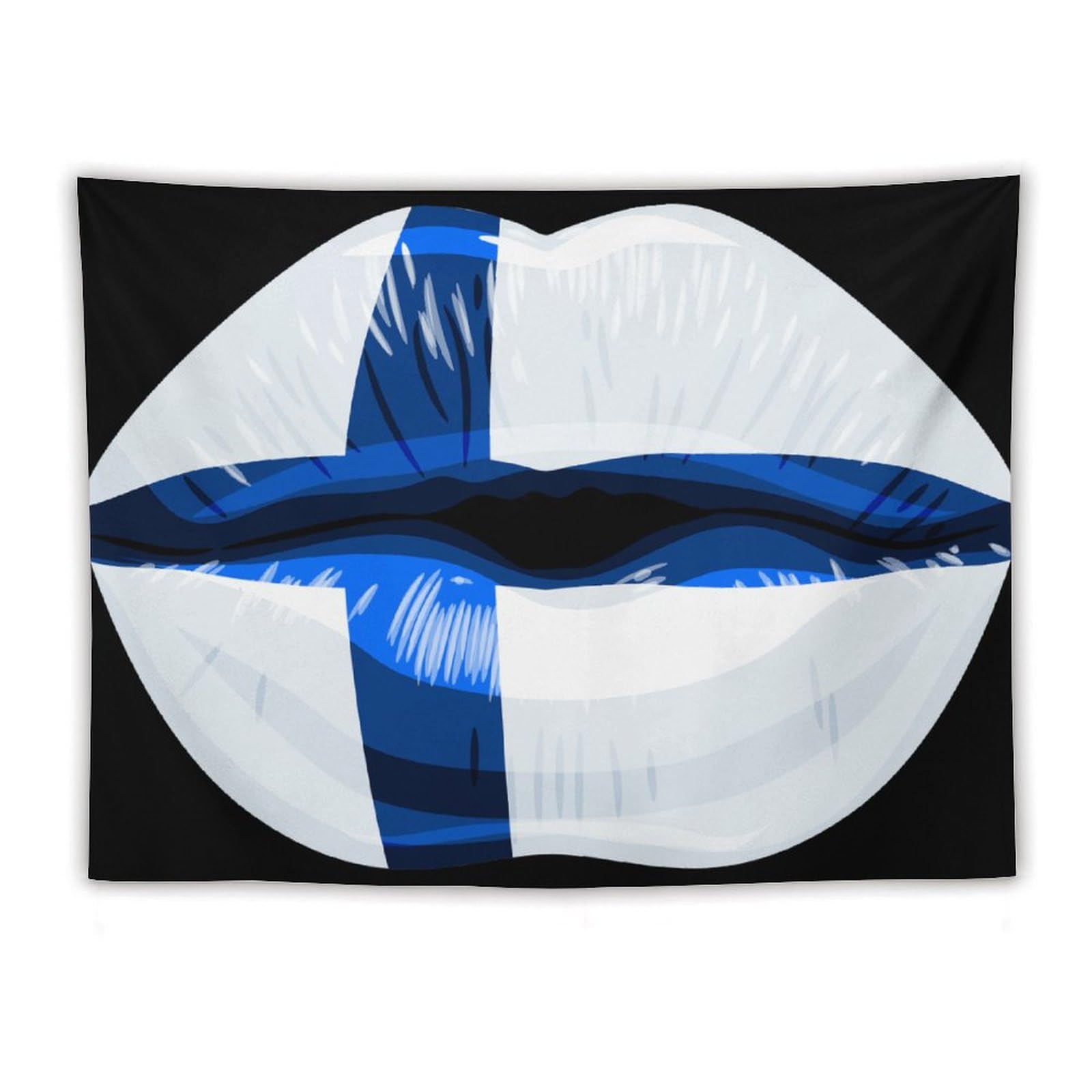 XingFox Finland Flag Lips Tapestry Wall Hanging, National Flag Art Wall Decoration Tapestry, For Bedroom Living Room Dorm Home Decoration, 60"x80"
