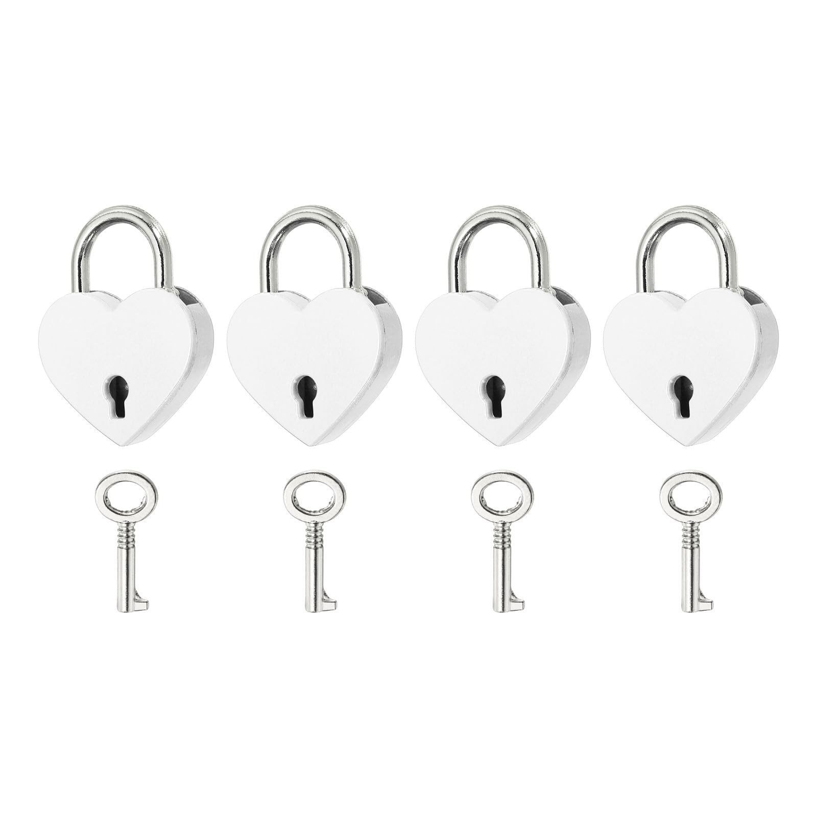 PATIKIL Mini Heart Lock with Key, (30 x 39 mm, White) (4 Pcs), Heart Shaped Padlock Metal Love Locks, Suit for - Lover Bridge/Anniversary/Diary Book/Handbag/Jewelry Box