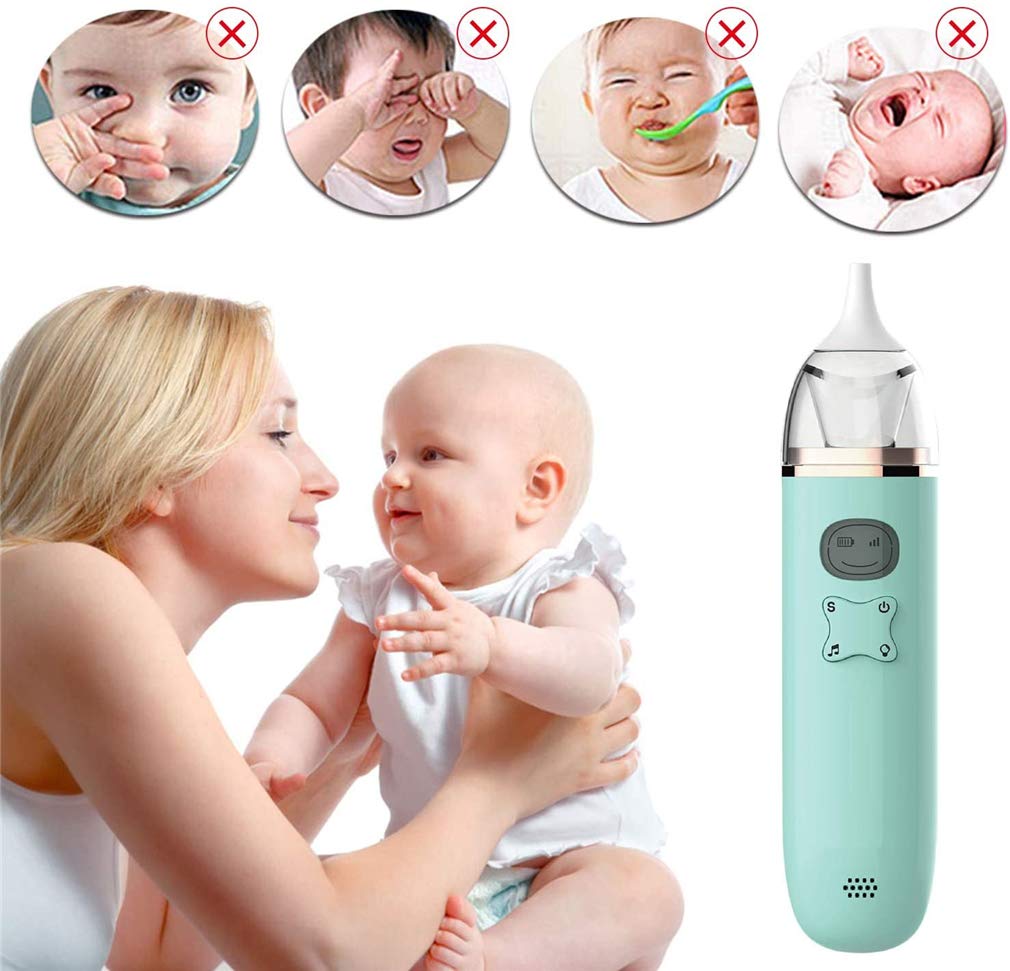 Eléctrica Aspirador Nasal, Nariz Del Bebé Del Lechón Con Música Y Pantalla LCD, Claro Congestión Narices Rápidamente Y Suavemente Seguridad Higiénica, Para Los Recién Nacidos Y Niños Pequeños,Verde