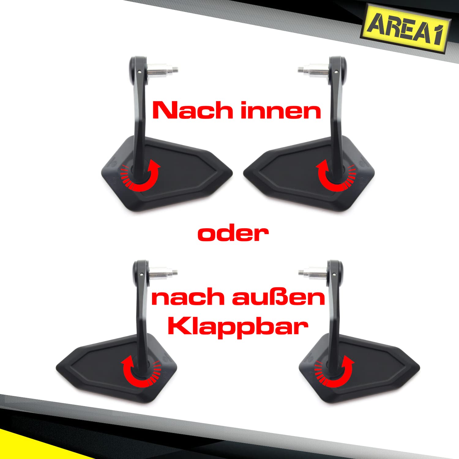 Area1 universal Motorrad Lenkerendenspiegel Rückspiegel Paar e-geprüft kompatibel mit Duke SMC/R MT07 MT09 MT125 Z900 Z650 Z500 Z125 (ohne Kappe)
