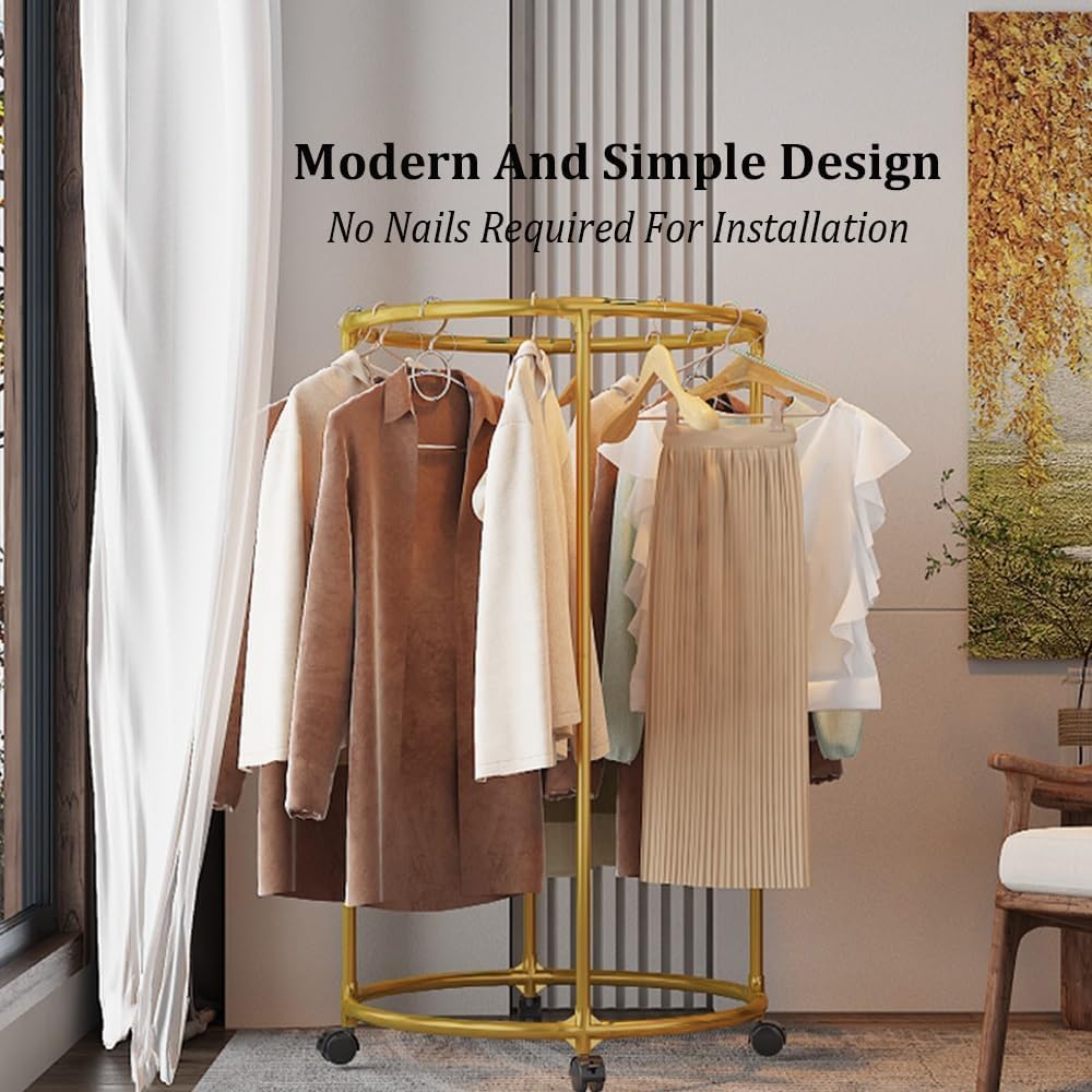 Heavy Duty Metal Clothing Rack, wolnostojący okrągły organizer odzieży z górną półką na sypialnię lub wyświetlacz detaliczny, Solidny stalowy stojak na szafę