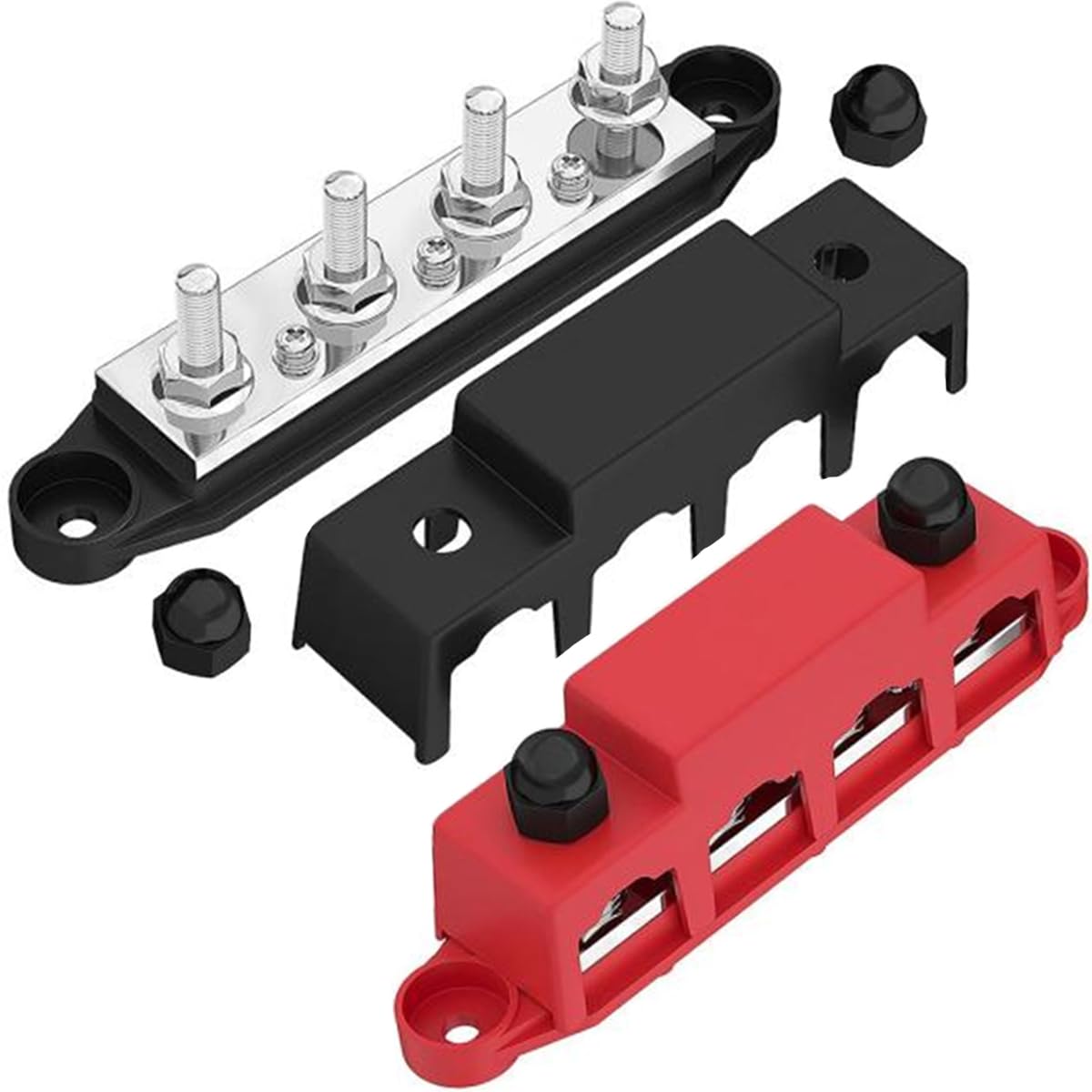 12V-48V Bus Bar Power Distribution Block Battery Terminal Bus Bar 2pcs,4 x M8 Terminal Studs with Cover and Ring Terminals 250 Amp for Cars RVs Ships Yachts