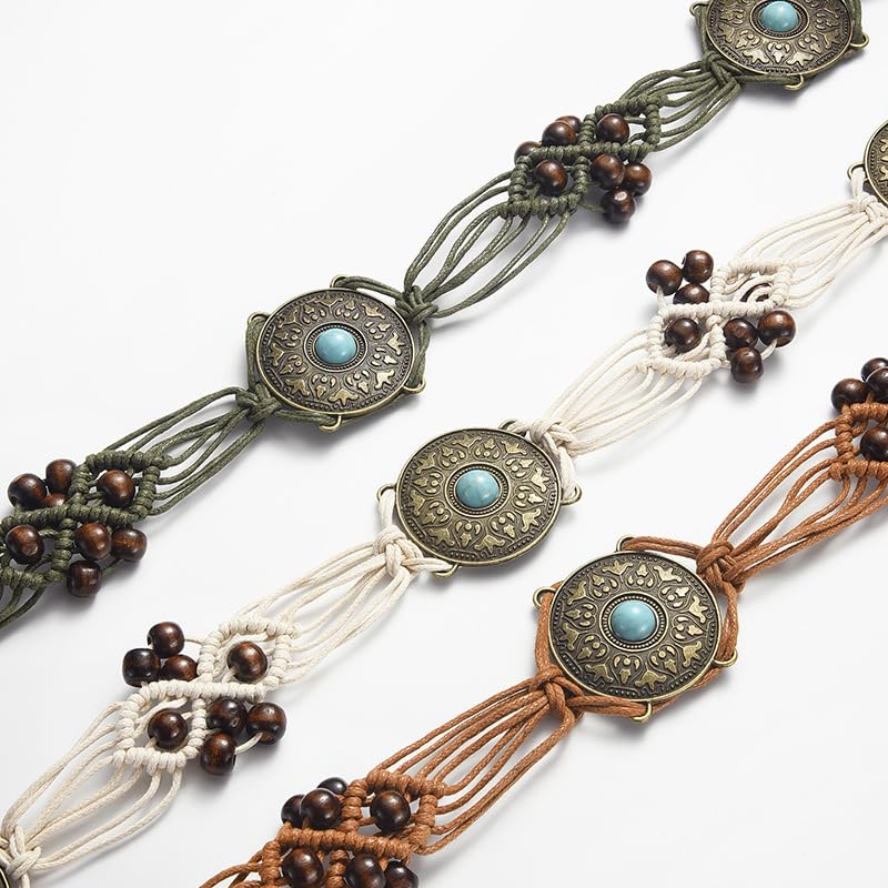 Bohemian Woven Waist Rope Vintage Tassel Belts Self Tie Macrame Beaded Belt Thin Waistband2
