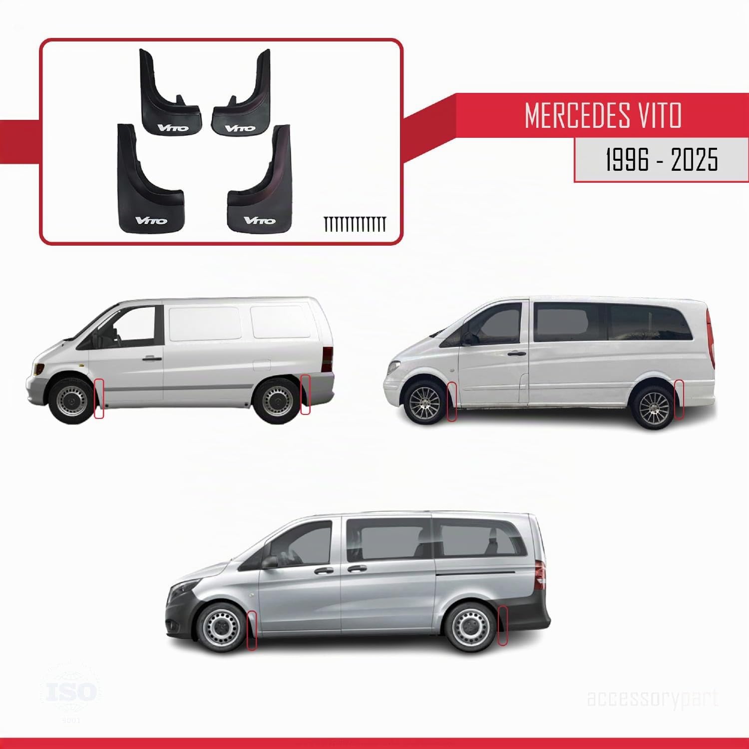 Compatible avec Mercedes Vito 1996-2025 Jeu de Bavettes Garde-boue Avant et Arrière de Voiture 4 Pcs Noir