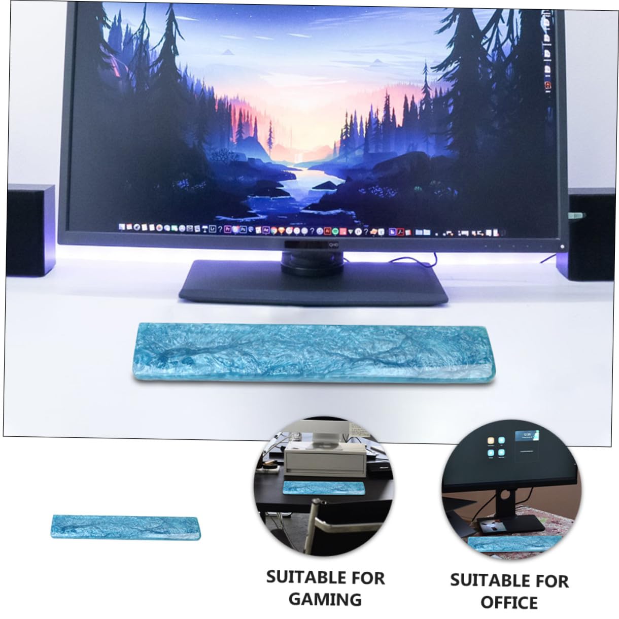 NUOBESTY Poggiapolsi Ergonomico Blu in Resina Epossidica, Supporto Elastico per Tastiera Meccanica, Sollievo dal Dolore, Uso Ufficio e Gaming