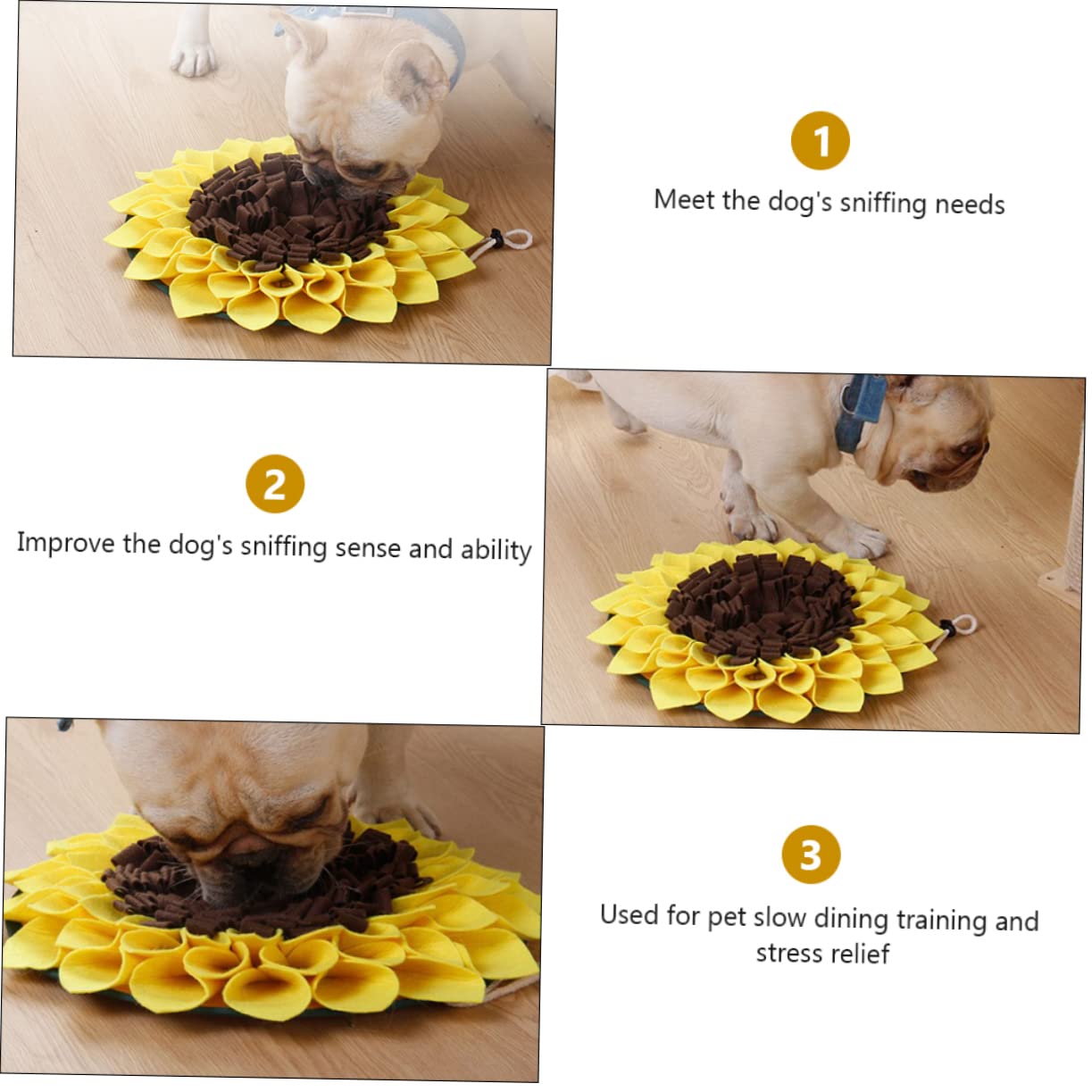 Sosoport 3piezas Alfombrilla para Perros De Forrajeo De Girasol Mat De Alimentación Lenta Diseño Creativo para Entrenamiento y Cenas De Mascotas Apta para Perros Pequeños Medianos y