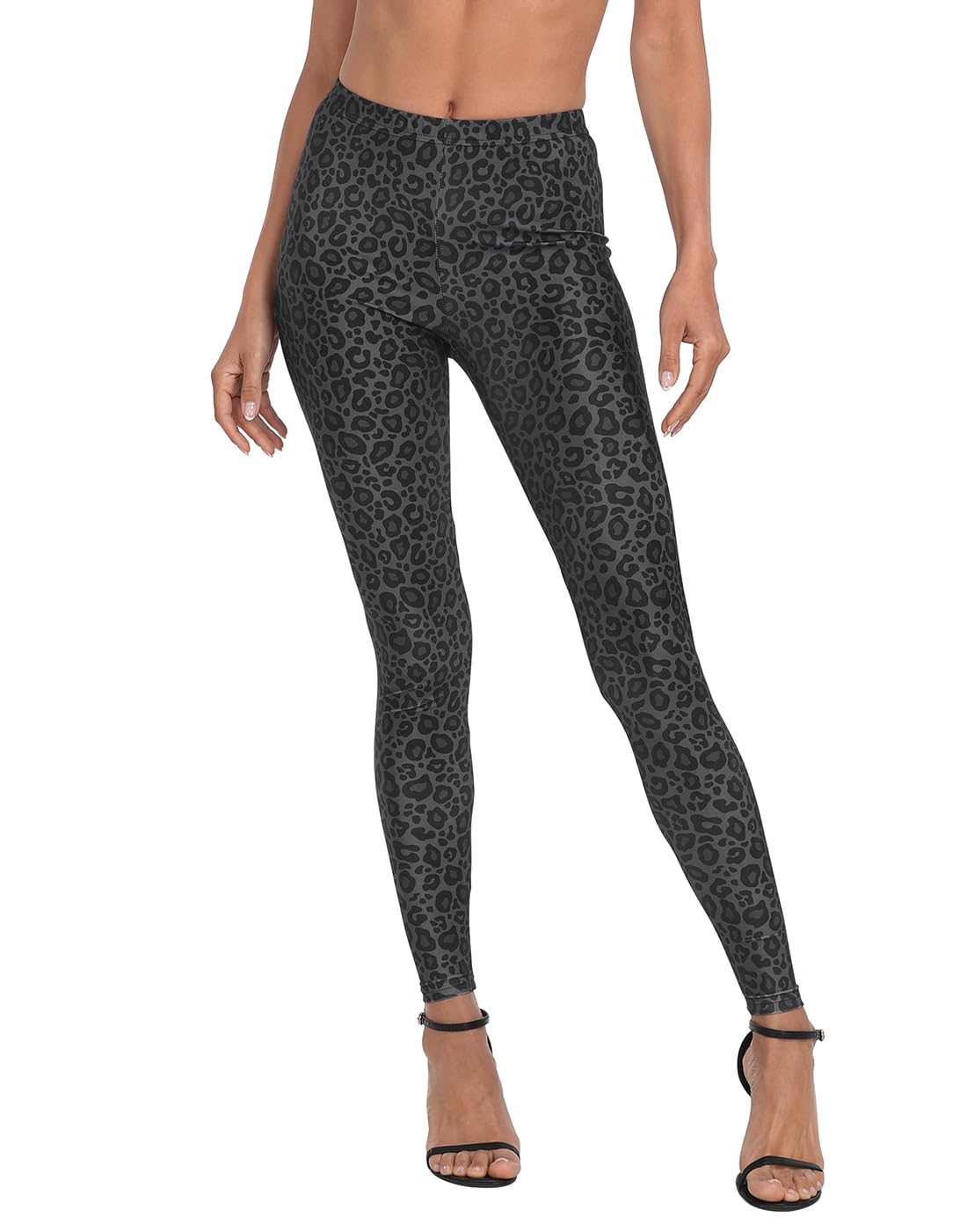 HDE Trendy Design Workout Leggings - Fun Fashion Graphic Printed Cute Patterns, Black Leopard, XL