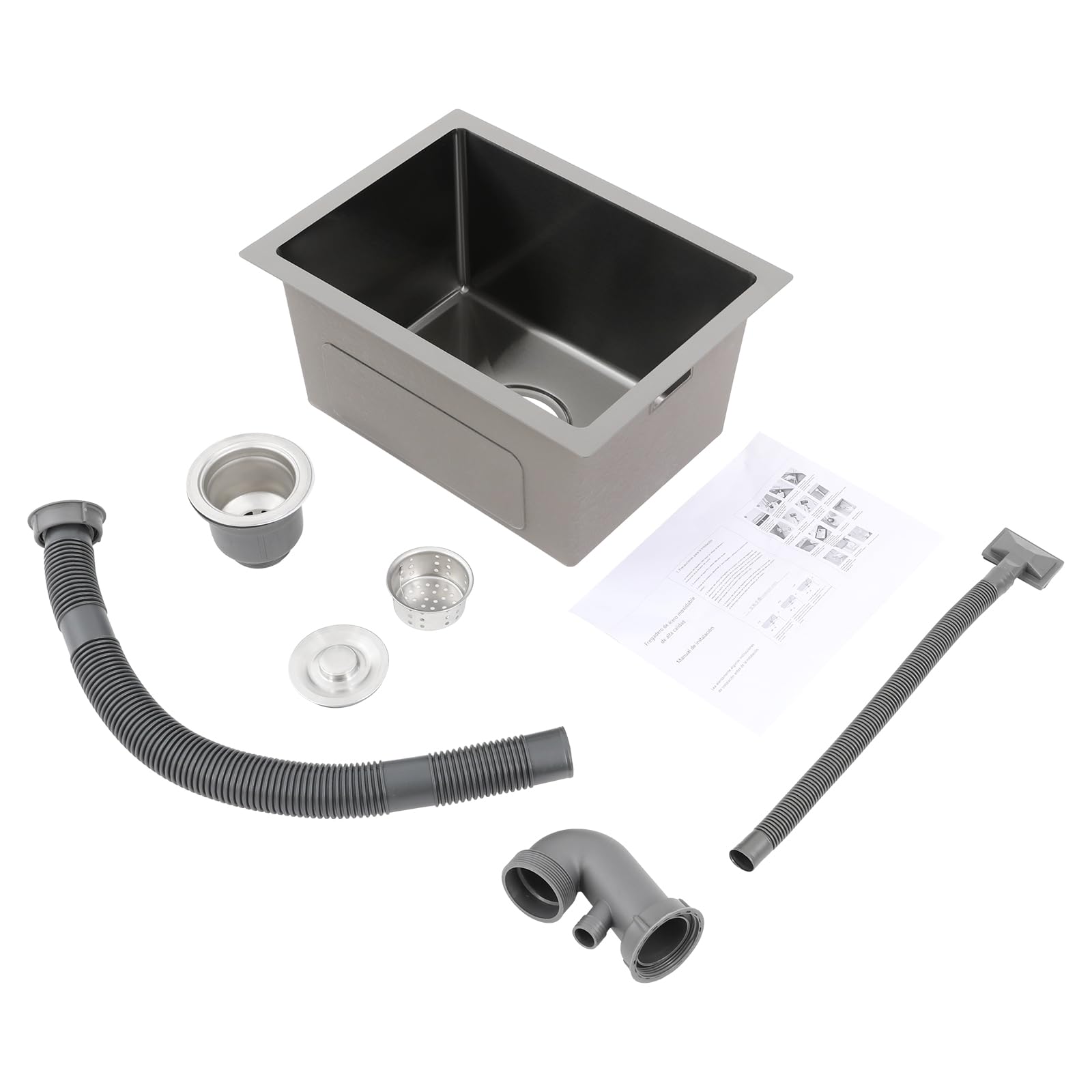 Lavello da incasso in acciaio inox, 30 x 40 x 20 cm, moderno lavello da cucina, rettangolare, in acciaio inox, piccolo (nero)