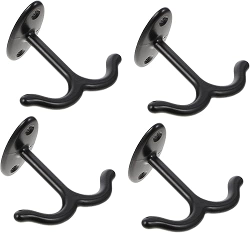 CHILDWEET 4 ganchos de doble garra para el techo, colgador para toallas, bata negra, estantes de plástico resistente, ganchos negros para adornos,