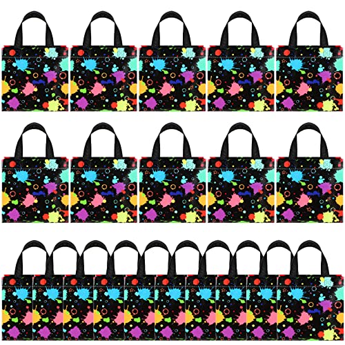 Pinkunn 20 Pcs Glow in the Dark Gift Bags with Handle Neon Decorative Non Woven Glow in the Dark Party Supplies
