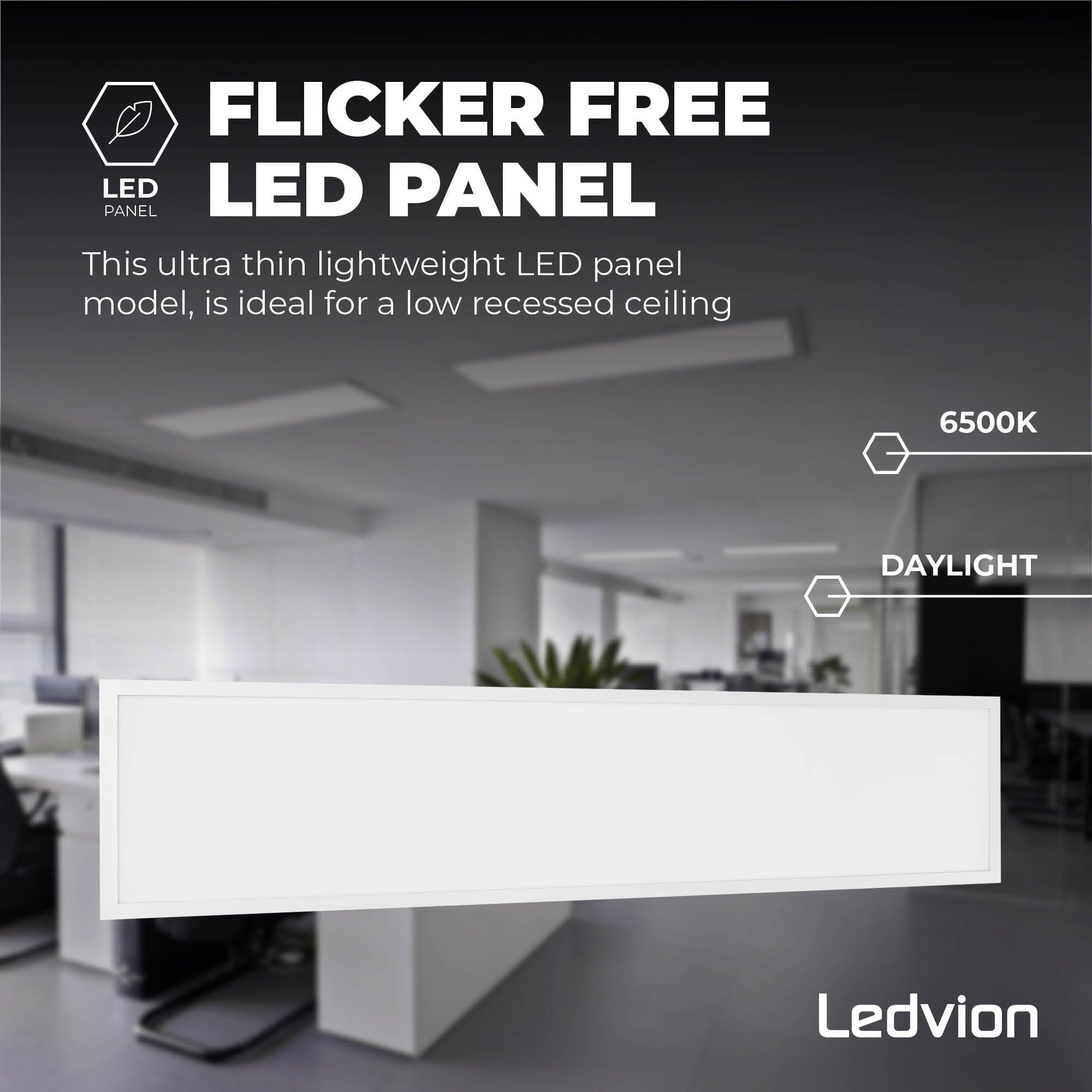 Ledvion - 6X Panel LED, 120x30, 24W, 6500K, 5040 Lúmenes, Luminaria Empotrada, Incluye Driver LED y Conector Rápido