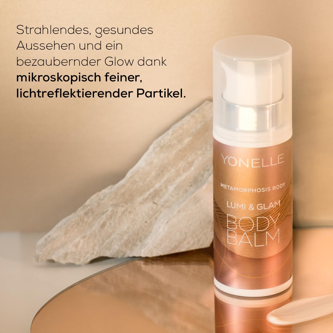 YONELLE Körpercreme 200 ml für normale & empfindliche Haut – Schnell Einziehende Körperpflege mit Hyaluron, Ceramiden & Kokosöl – Luminierender Body Balm mit Sofortigem Glow-Effect