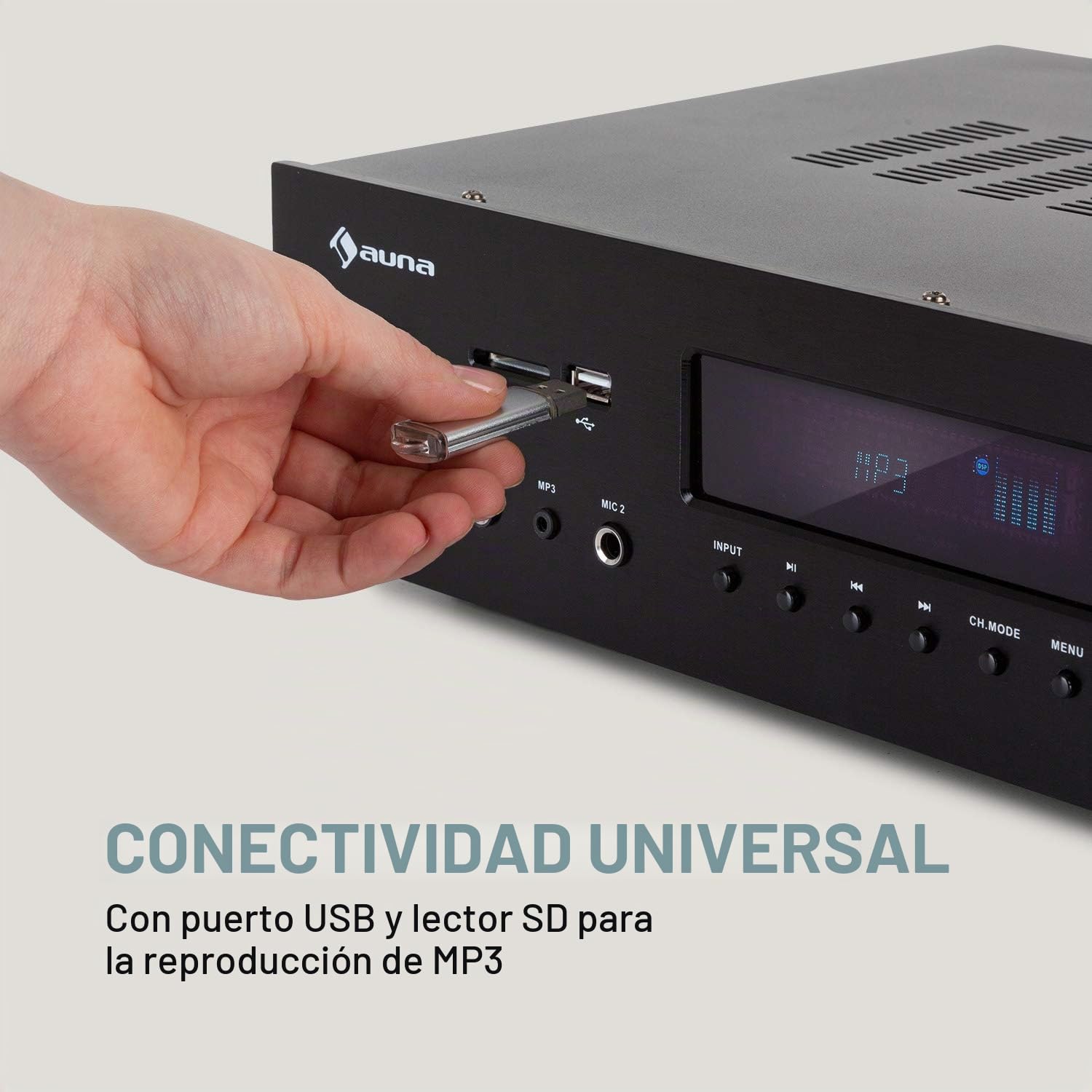 Auna Amplificador Audio Bluetooth para Equipo de Musica, Amplificador HiFi, AV y Control de Agudos y Bajo, Amplificadores Sonido