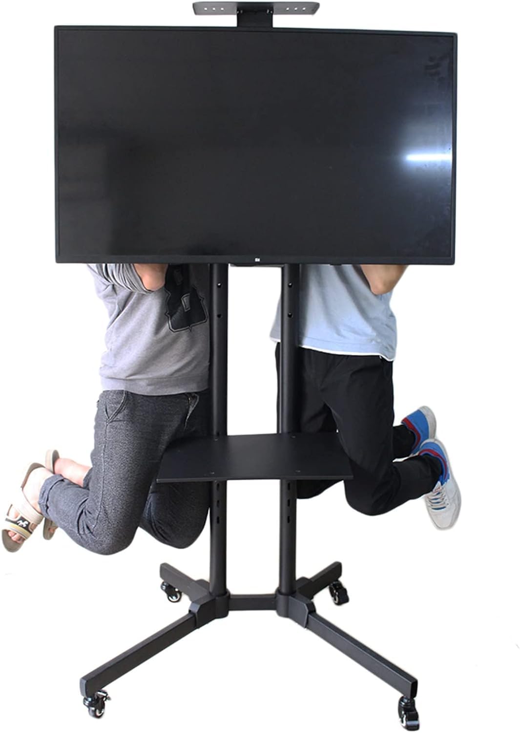 OLSKFUH Tv Stand Mobile Tv Cart Rolling Floor Tv Stand With Wheels Height Adjustable Tv Cart With Laptop Shelf And Locking Wheels,