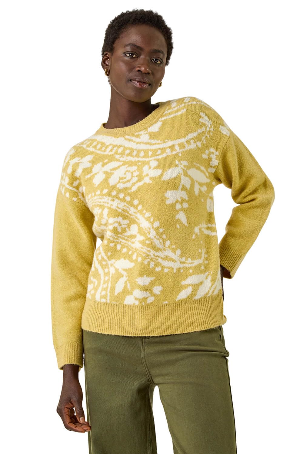 Roman Women's Pale Green Floral Jacquard Knit Jumper In | : Size 18