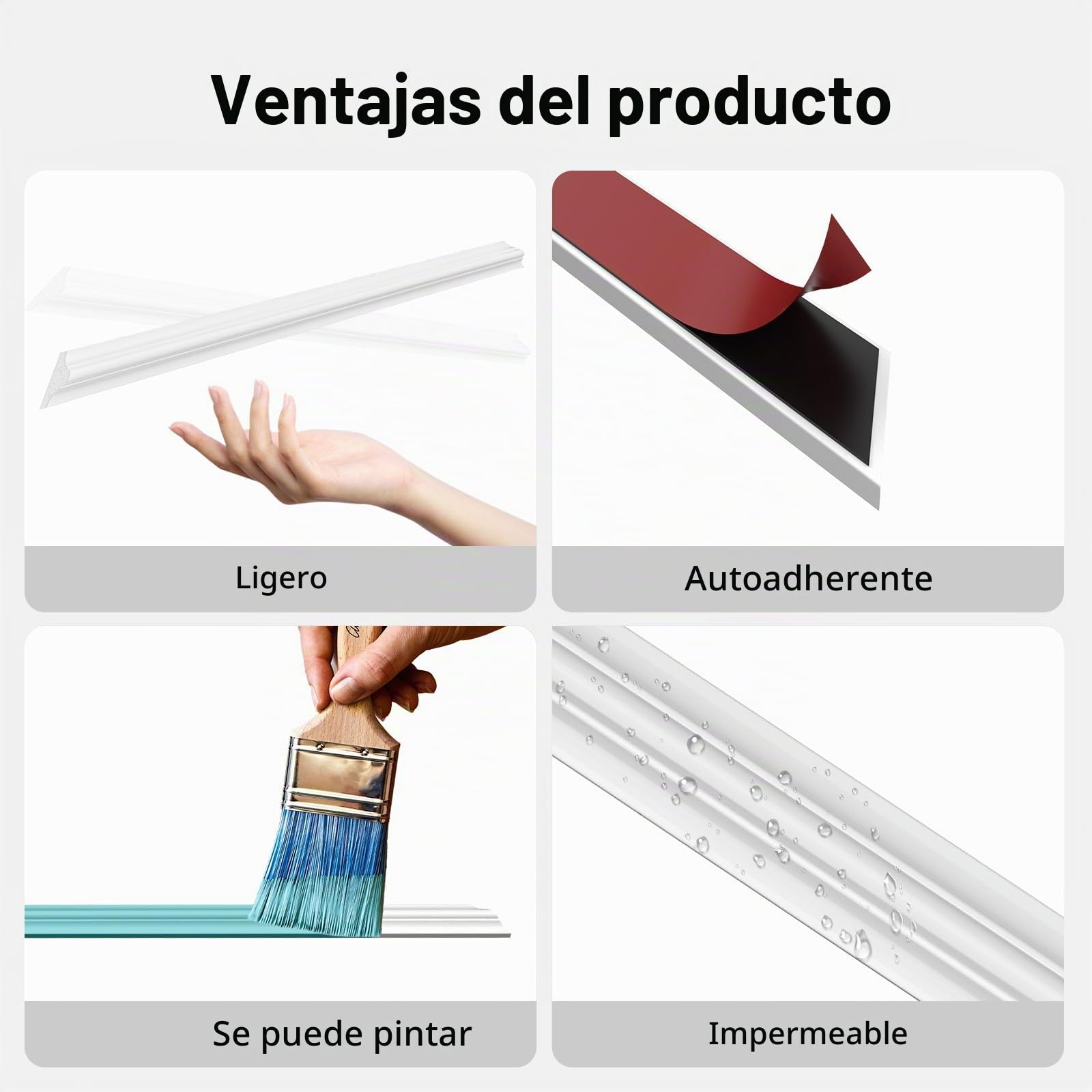 Kit Molduras de Pared Autoadhesivas 6 Marcos, Paneles Decorativos Pre Cortados para Decoración de Pared Interior, Molduras Estilo Marco DIY para Salón Dormitorio Pasillo Pared de Acento