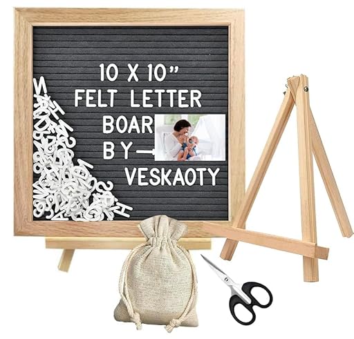 Tablero de Fieltro Retro Letra de Fieltro y Roble con 340 Letras Números y Símbolos para La Decoración de Restaurantes Bodas Banquetes 25x25 cm,Negro,Con Soporte Triangular y Bolsa (Gris) | Ya disponible en tu tienda friki favorita! En mundofriki.es!