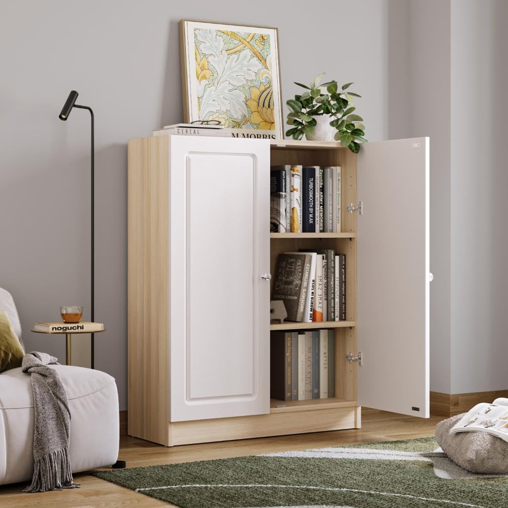 Wakefit Huxley 3 Big Shelves Bookshelf - Wood Shutter - Moldau Acacai Carcass + White Shutters