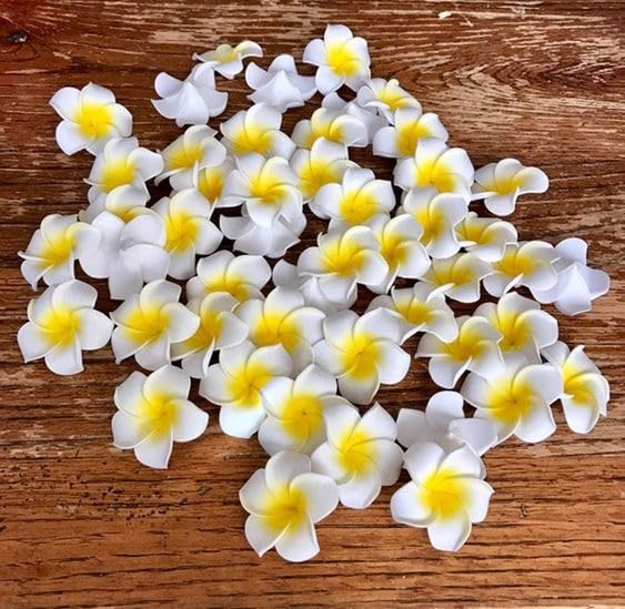 TIED RIBBONS 30 Pcs Artificial Flower for Pooja Room Decoration Foam Plumeria Hawaii Flowers Frangipani Beach Floating Flower for Home Pooja Room Office Necklace Garland DIY Craft Wedding Gift Items