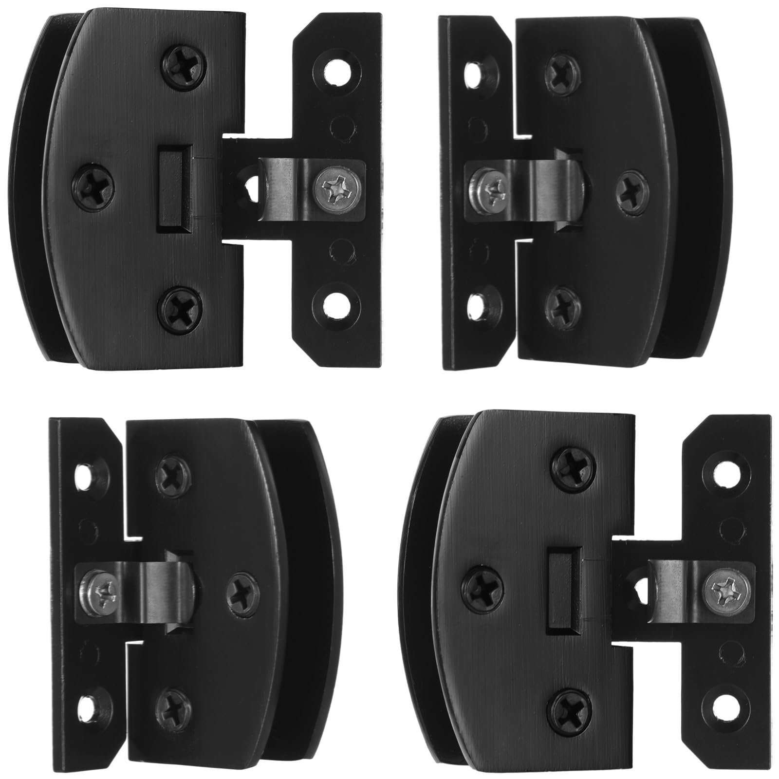 4 Pcs Glass Door Hinges, Zinc Alloy 90 Degree Frameless Hinge with Screws, Adjustable for 0.2-0.4 in Glass, No Drilling Required, Black, for Cabinets and Cupboards