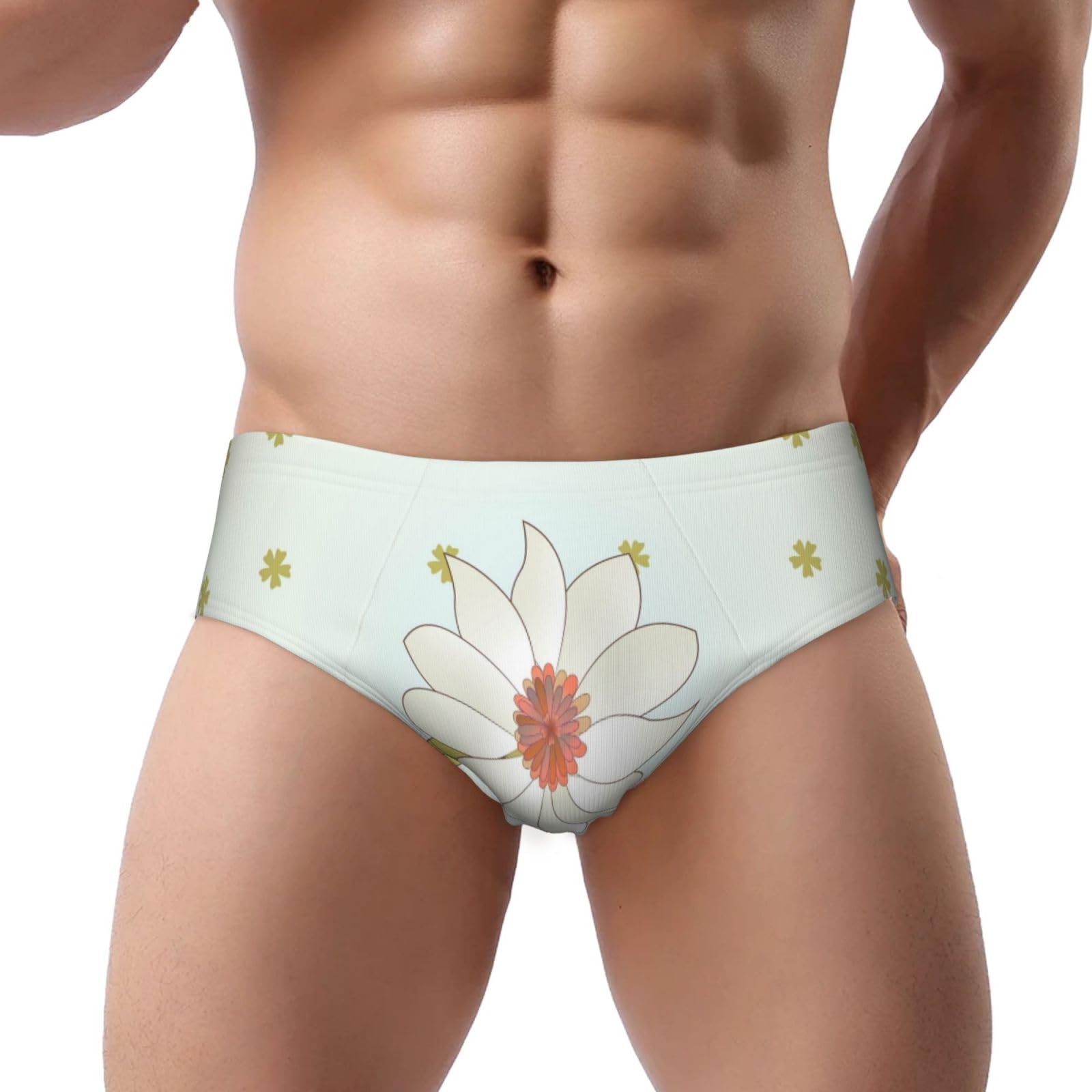 Mens Bikini Swimwear Sports Triangle Swim Briefs - Camellia in Bloom Print Bathing Suit Sexy Swimsuit Underwear Small Black