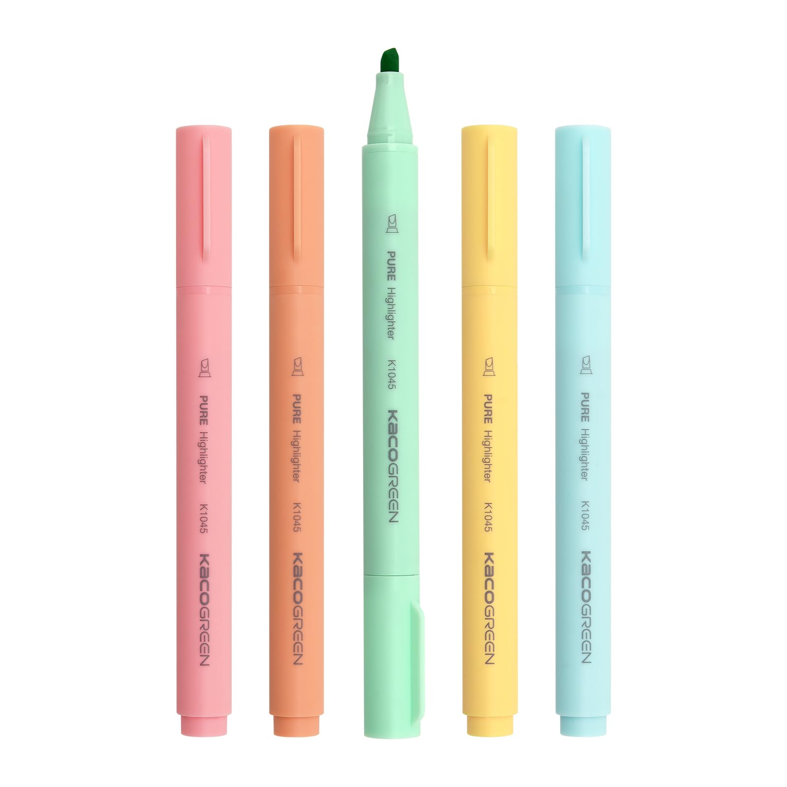 Kaco Aesthetic Cute Highlighters, 5 Pieces Assorted Macarons Color Ink Bible Markers Pastel, No Bleeds, Quick Dry Office School Supplies Stationery