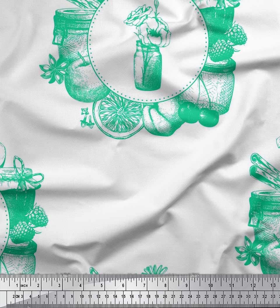 Soimoi Green Cotton Jersey Fabric Jam Jar Fruits Fabric Prints by Meter 58 Inch Wide
