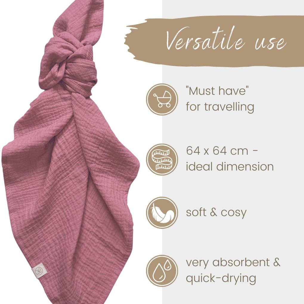 Baby Muslin Cloths Set of 3 Creped, Berry Cream, 64 x 64 cm - Image 4
