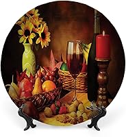 Vista 14 de Platos decorativos, adorno con estampado de vino, vino sabroso en barril de madera en plantación de uva, 6 pulgadas, 1 plato con 1 soporte