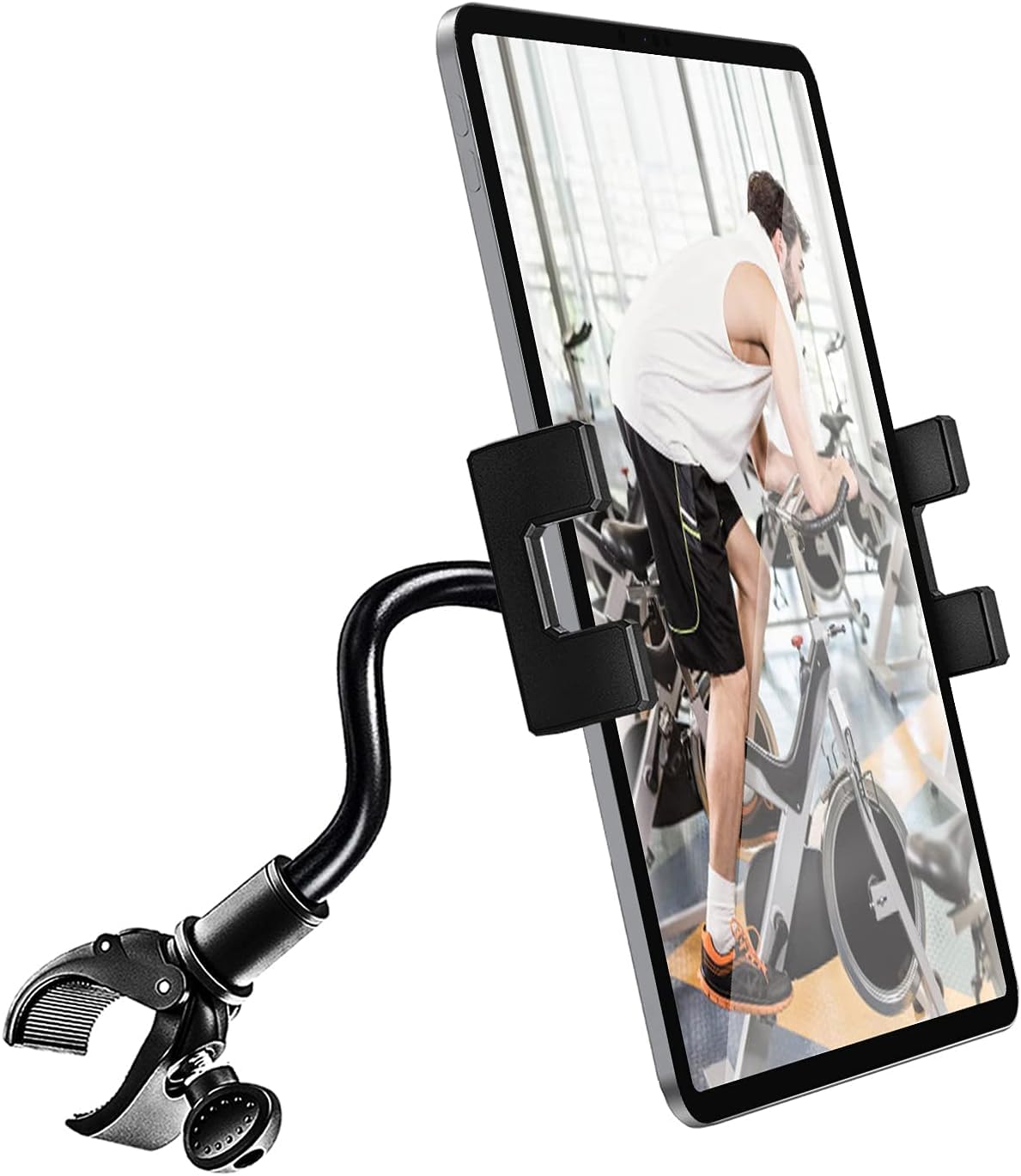 woleyi Exercise Bike Tablet Holder for Peloton, Gooseneck Treadmill Tablet Mount - Spin Bike Handlebar for Indoor Stationary Bicycle, Elliptical, Stroller for iPad, iPhone, Galaxy, Kindle, 4.7-13"