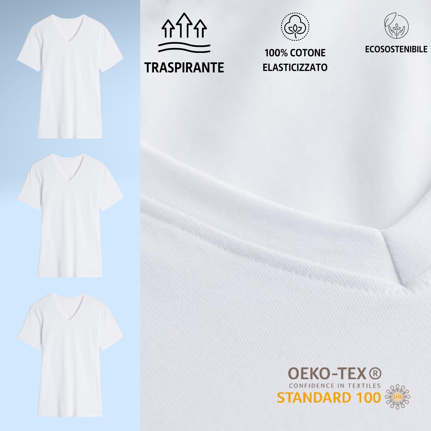 Irge Lot de 3 T-shirts Intime Homme Coton Élastique Col V T Shirt Fine Coutures Plates Sous-vêtements T-shirt Homme Noir Blanc et Coloré