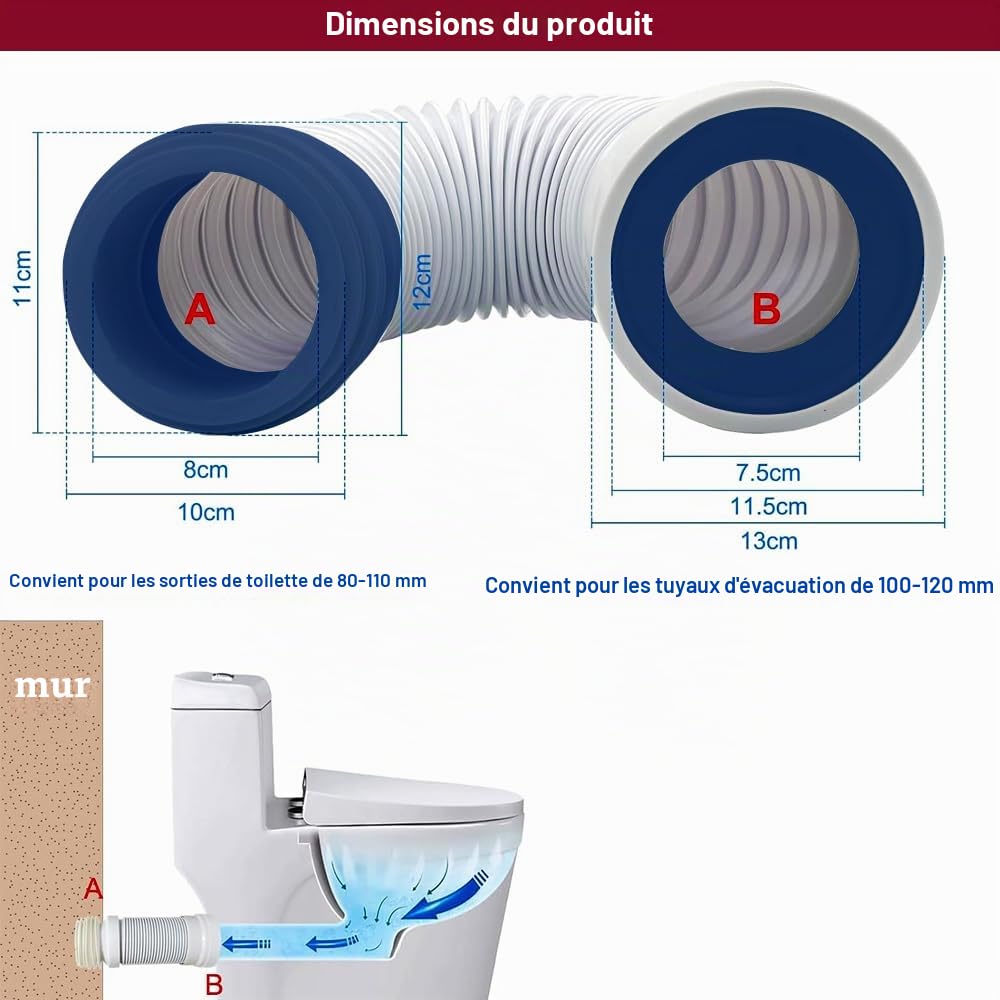 Connecteur Universel De Tuyau D'Évacuation Des Toilettes, Longue Durée, Joint Fiable, Connecteur Flexible De Cuvette De Toilette Pour De Nombreux Modèles De Toilettes Ou Des Conduites Complexes, Etc