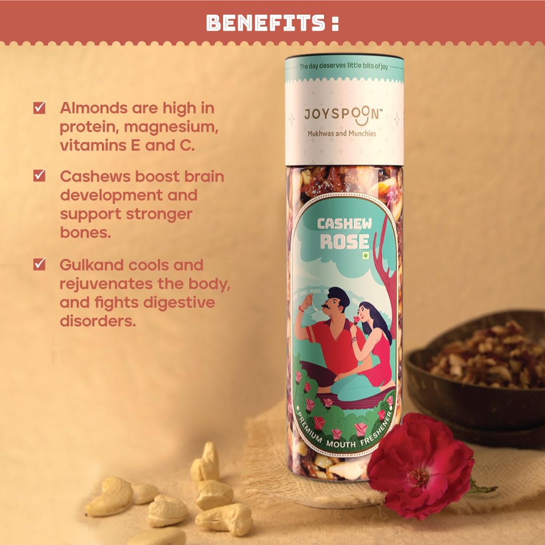 JoySpoon Cashew Rose Traditional Mukhwas Mouth Fresheners (3.53 oz ℮, 100 g) | Dry Fruit and Seed Mix Mukhwas | Sugar-Free Snacks | Supari Free Mukhwas | No Artificial Color or Preservatives 3