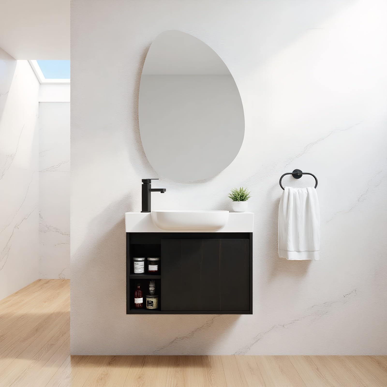 26" Wall Mounted Bathroom Vanity with Sink, Small Vanity, Dark Oak