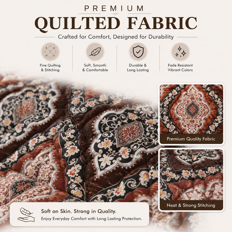 Image of Nendle Quilted Customisable Digital Printed Sofa Mat Cover with Fixed Seat Depth of 36 Inches | Premium Velvet Fabric Furniture Protector for Custom Fit