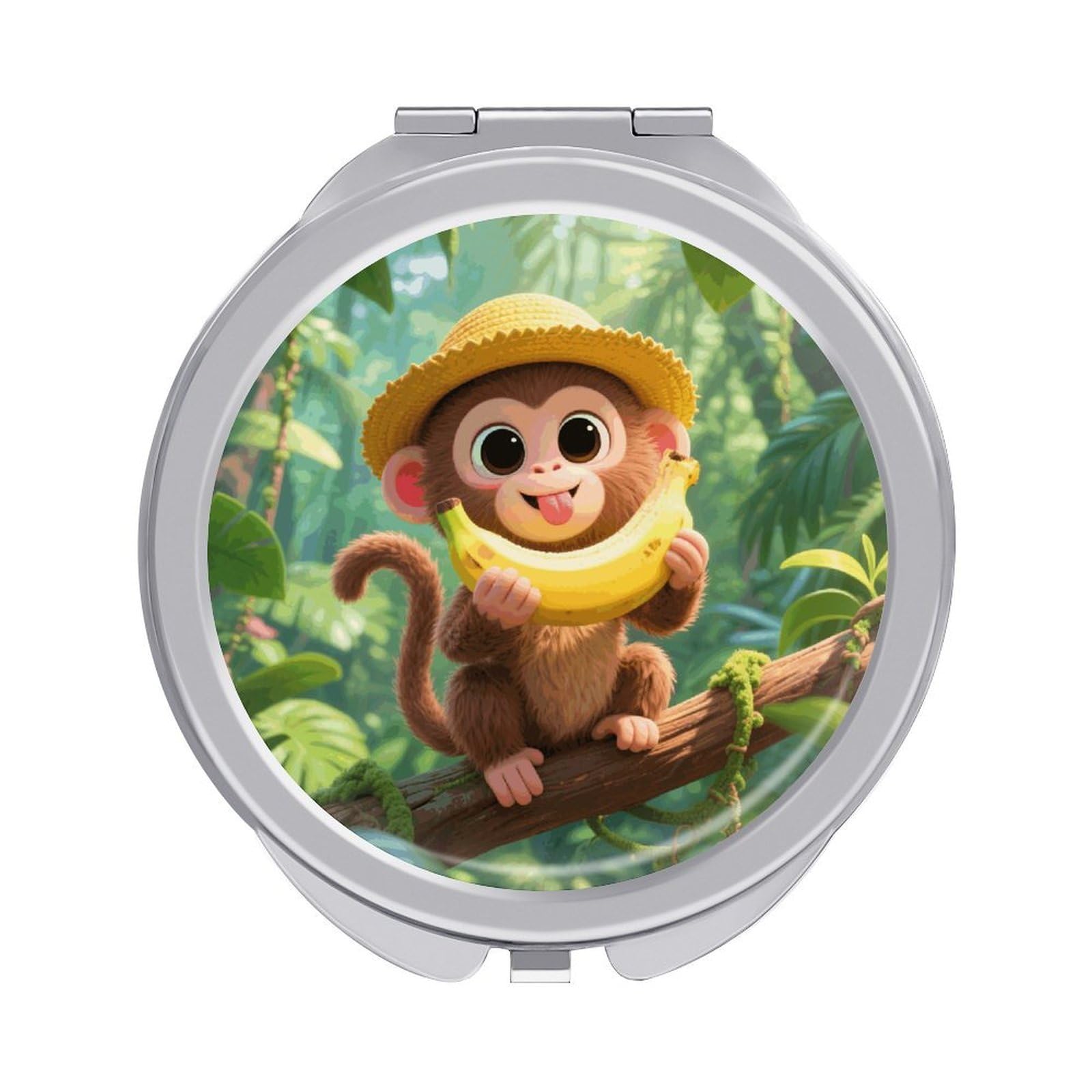 VstaDank Cute Monkeys Travel Makeup Mirror Fashion Folding Handheld Pocket Mirrors Portable Cute Mini Mirrors Round Compact Mirror for Purse Handbag& Gift Home Outdoor Use
