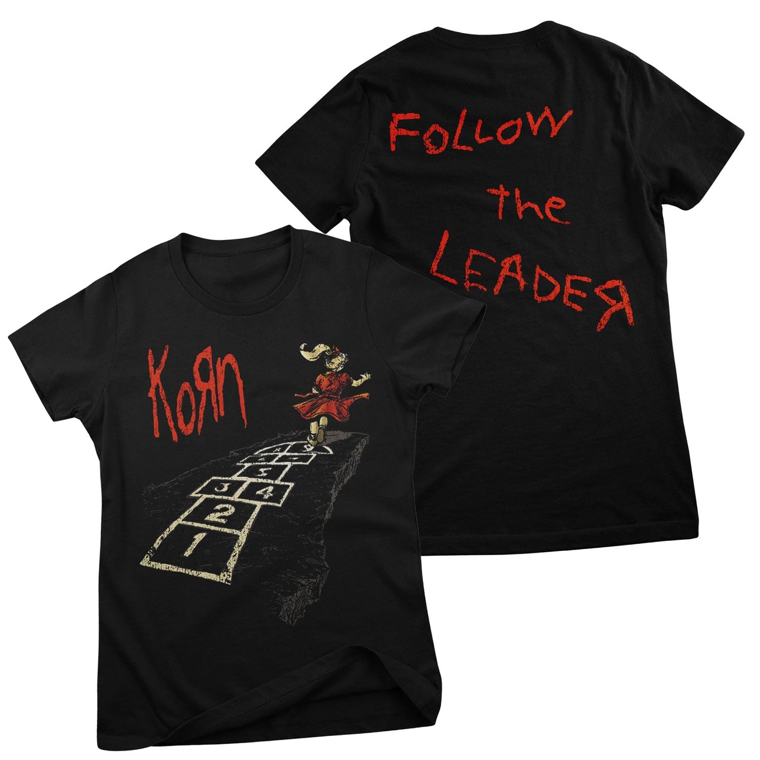 Korn Women's Black Officially Licensed Follow The Leader T-Shirt (Black), Large