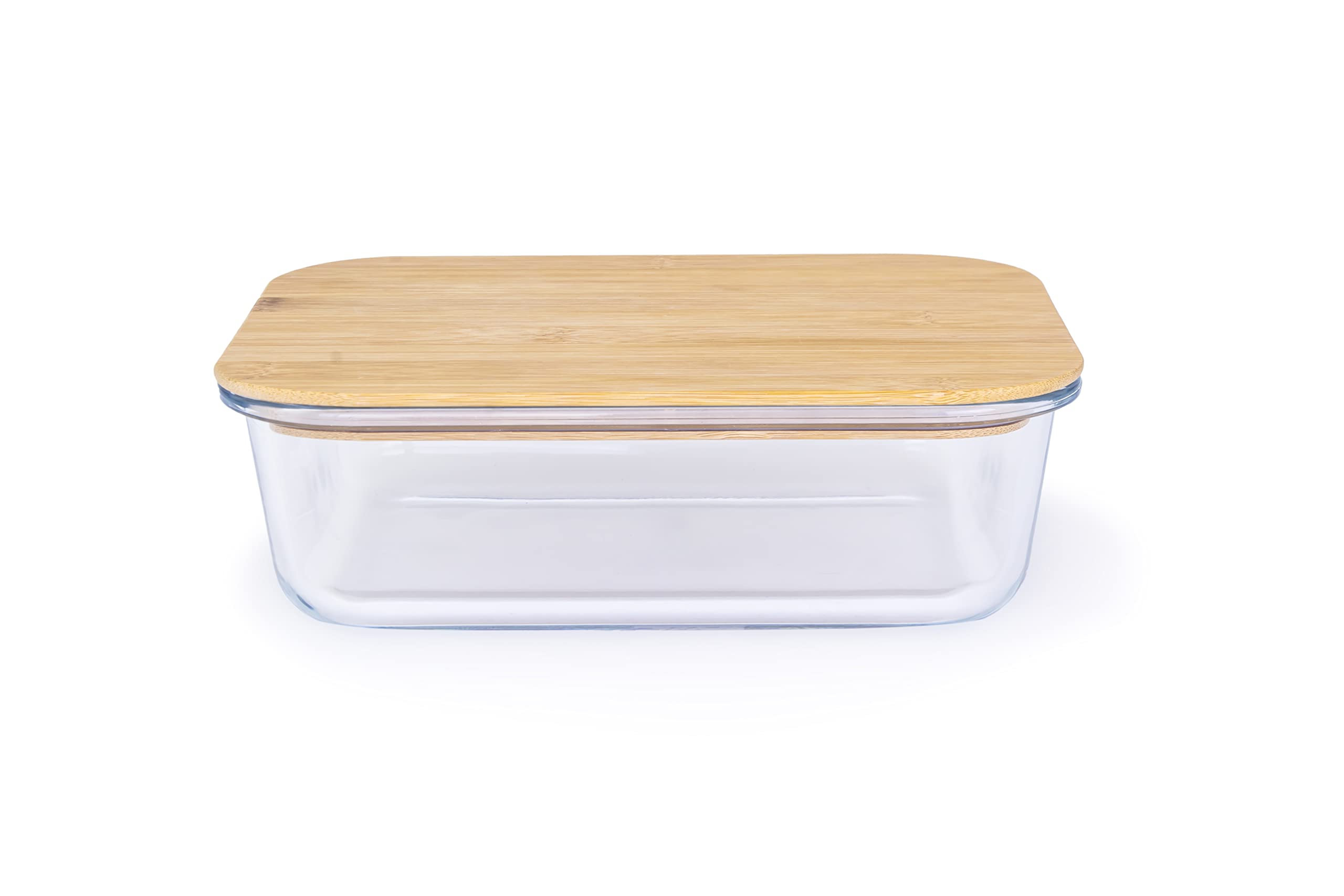 Cuisine Art Rectangular Glass Food Container with Bamboo Lid Clear 1500ml