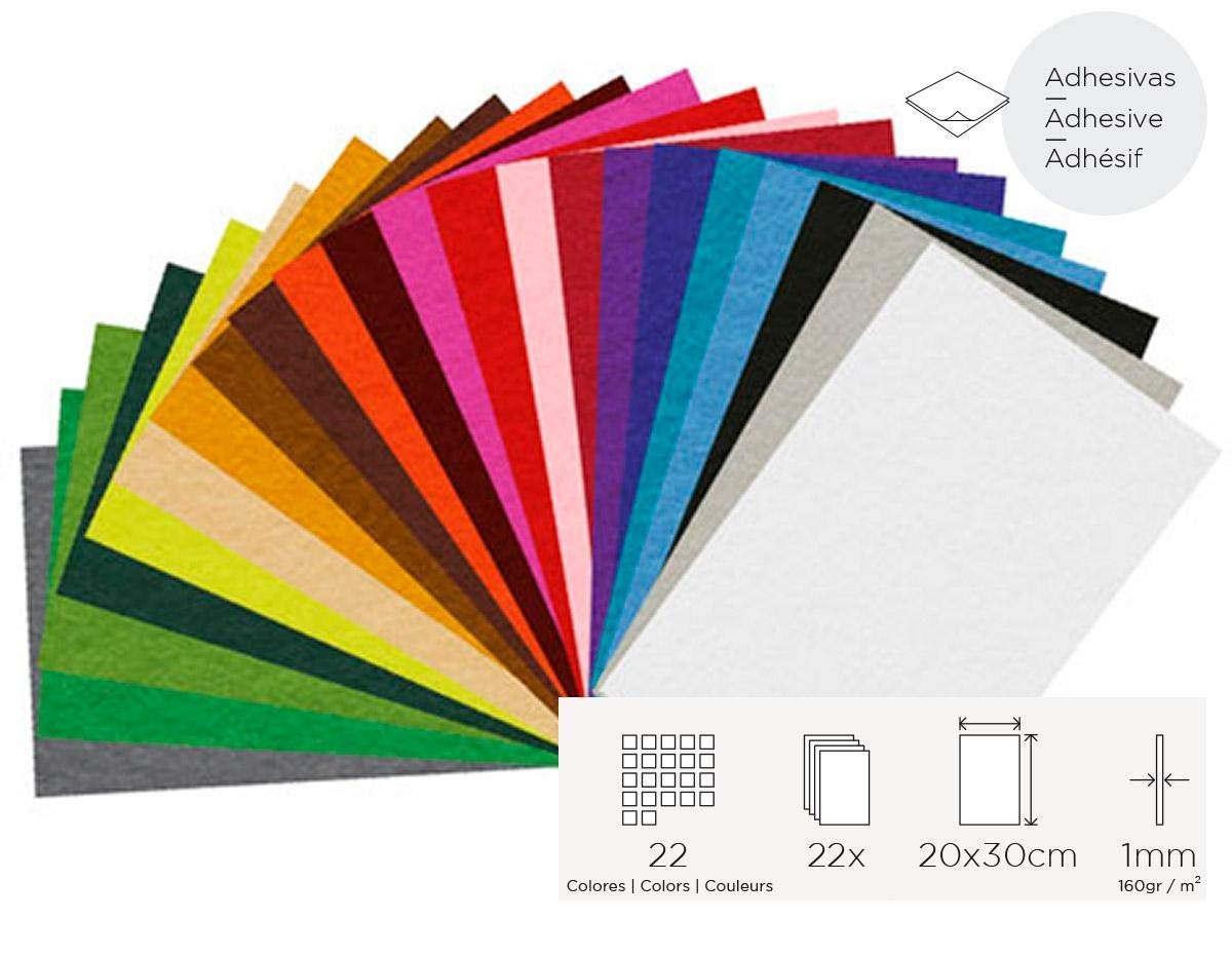 Folia klejąca Asortyment 22 arkuszy kolorów 20x30 cm Grubość 2 mm i 220 gr/m2