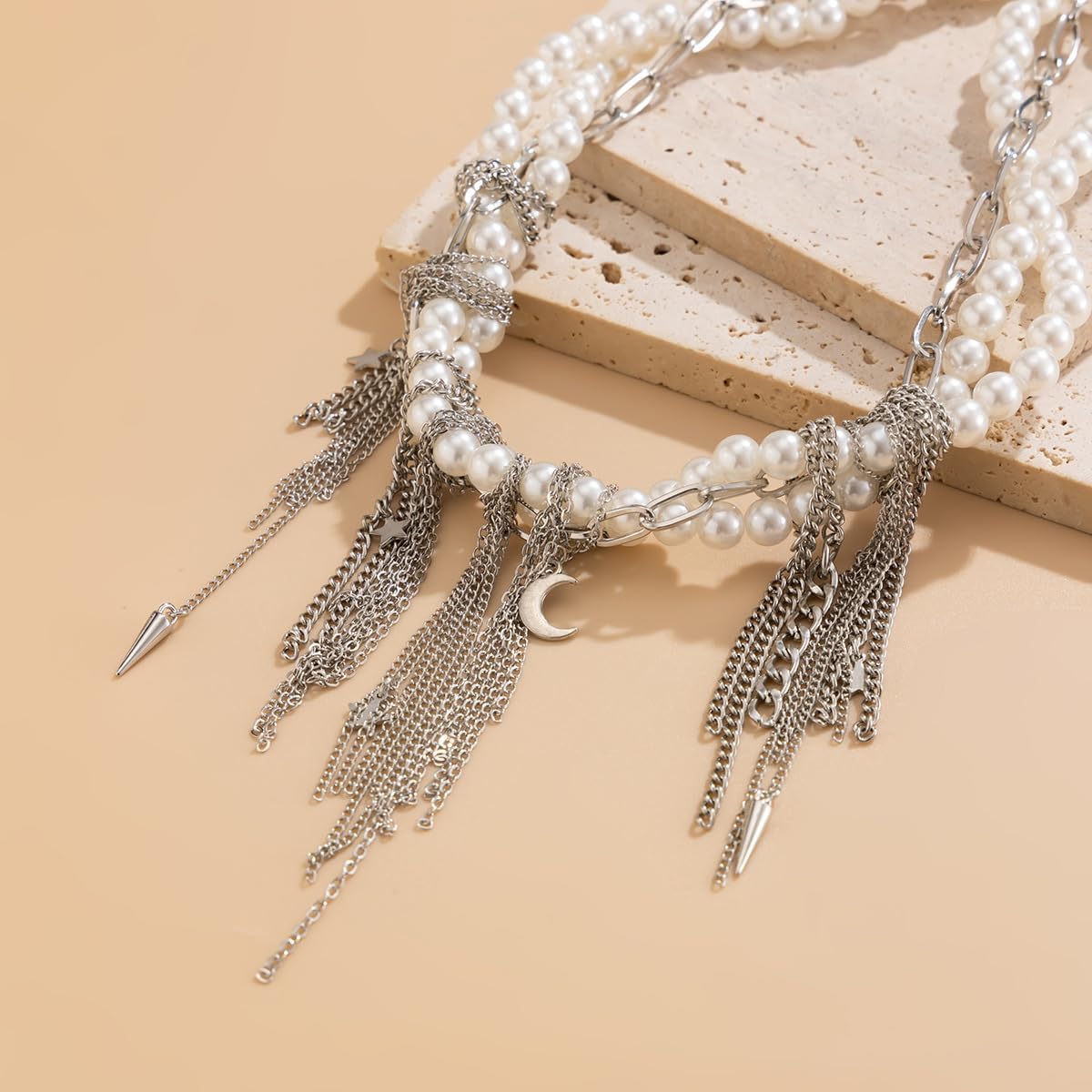 Pearl Tassel Necklace for Women Tassel Long Chain Choker Necklace Exaggerate Link Chain Choker Necklaces Trendy Jewelry Gift - Image 4